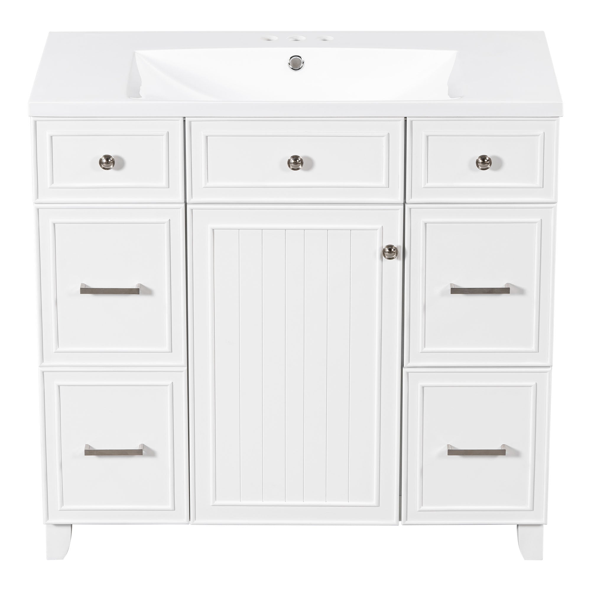 36 inch Freestanding Bath Vanity in Navy Blue with White Resin Top