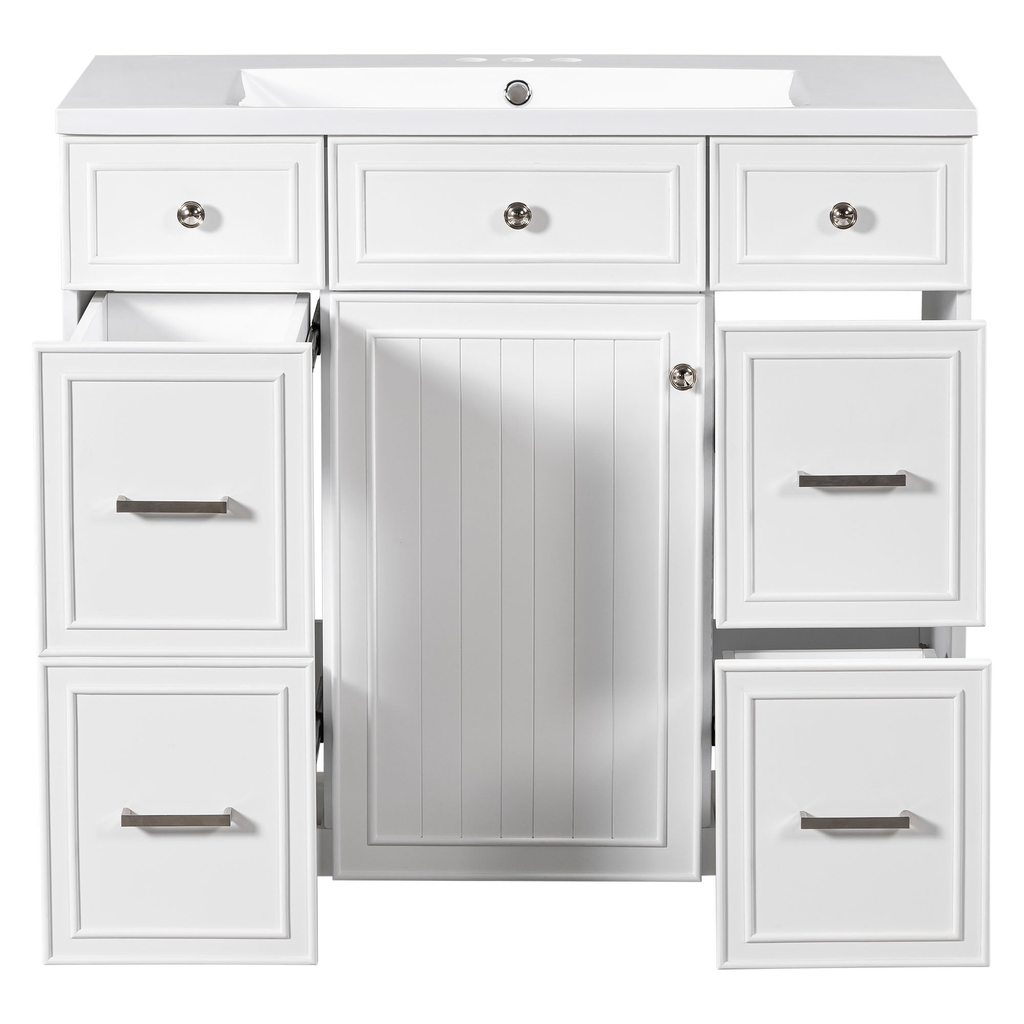 36 inch Freestanding Bath Vanity in Navy Blue with White Resin Top