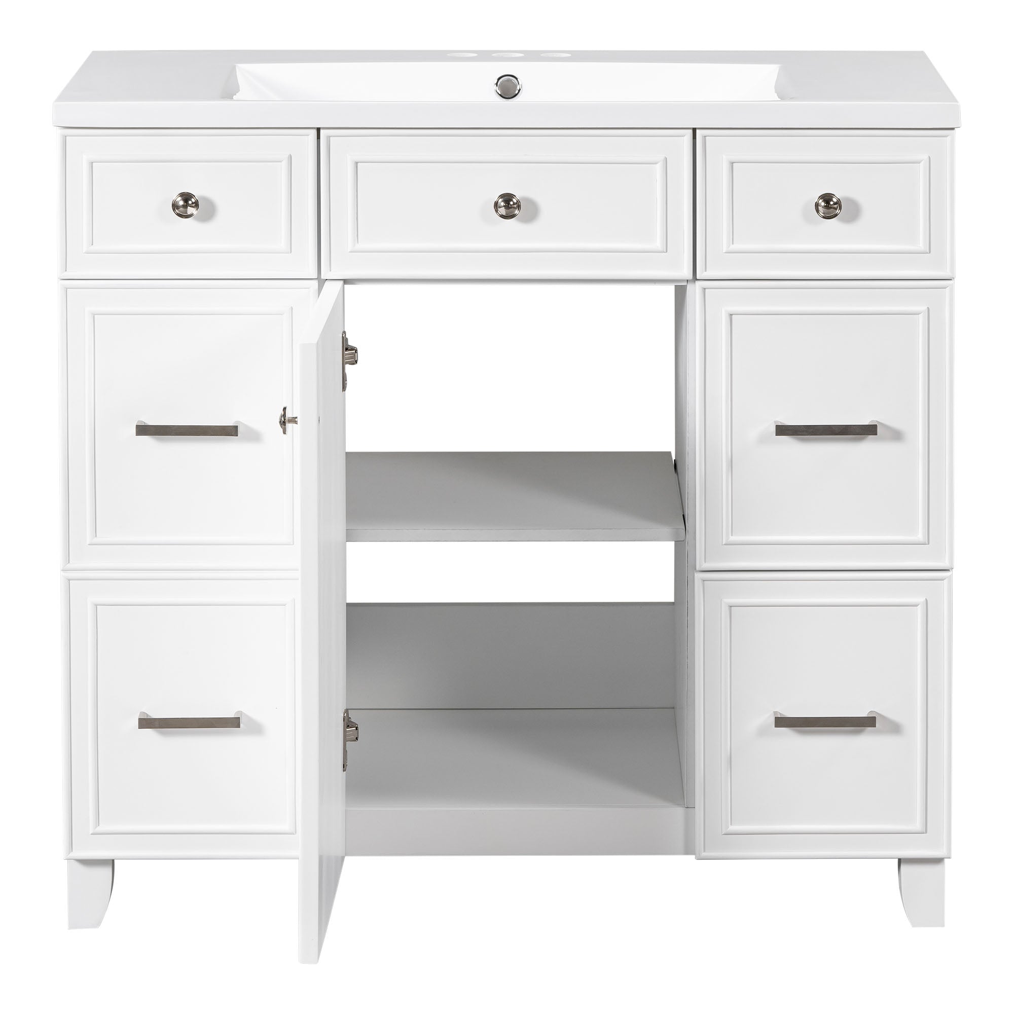 36 inch Freestanding Bath Vanity in Navy Blue with White Resin Top