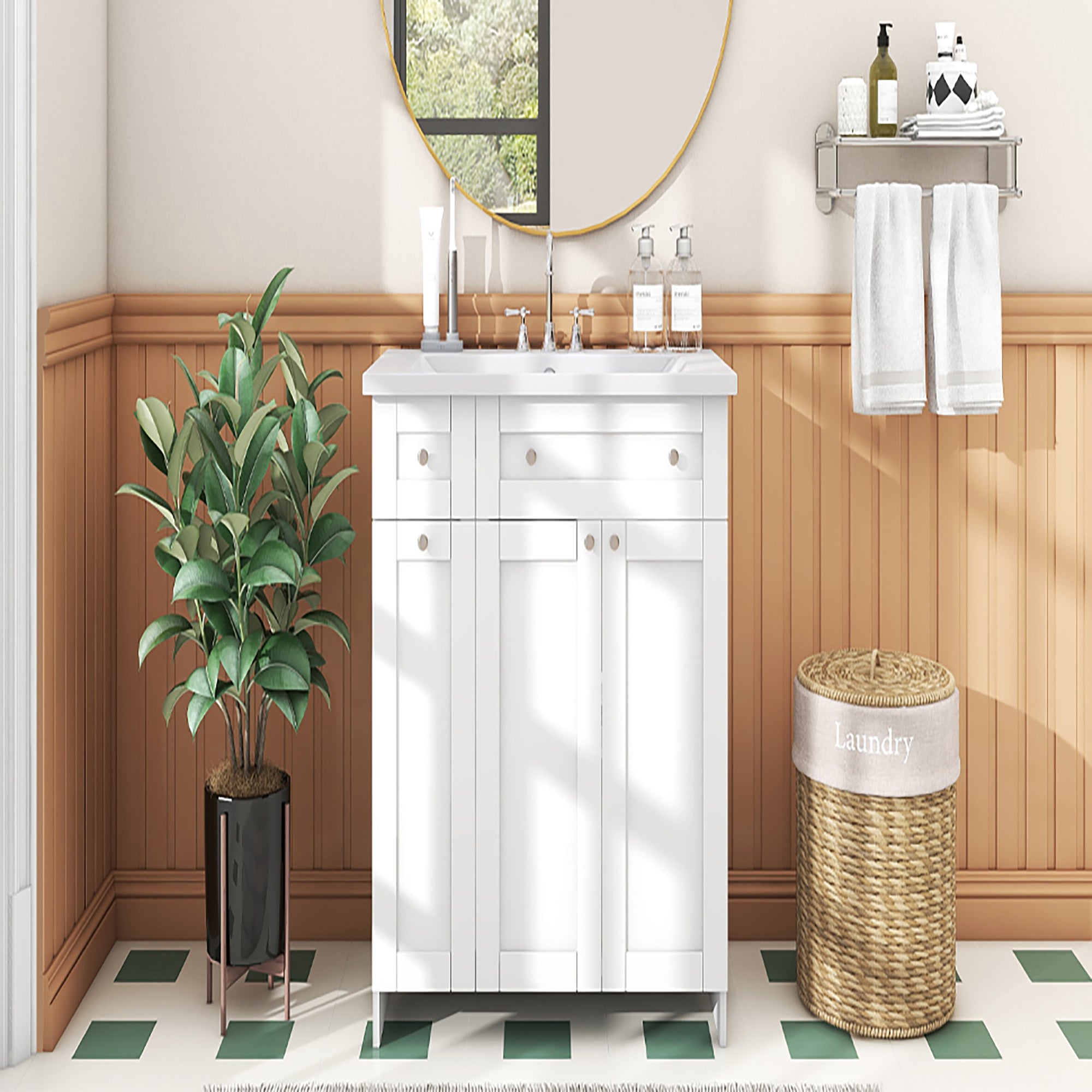 36 inch Freestanding Bath Vanity in Navy Blue with White Resin Top