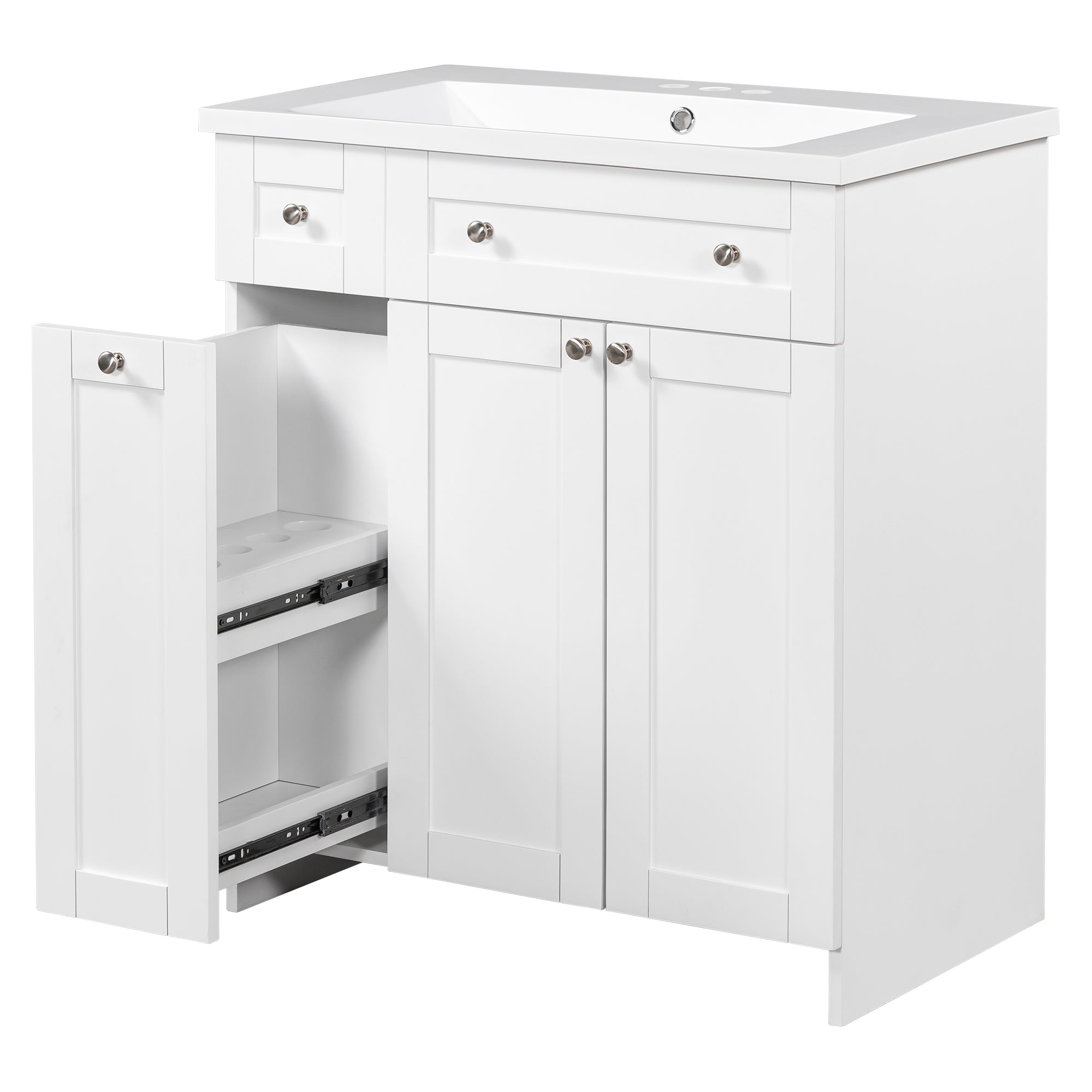 36 inch Freestanding Bath Vanity in Navy Blue with White Resin Top
