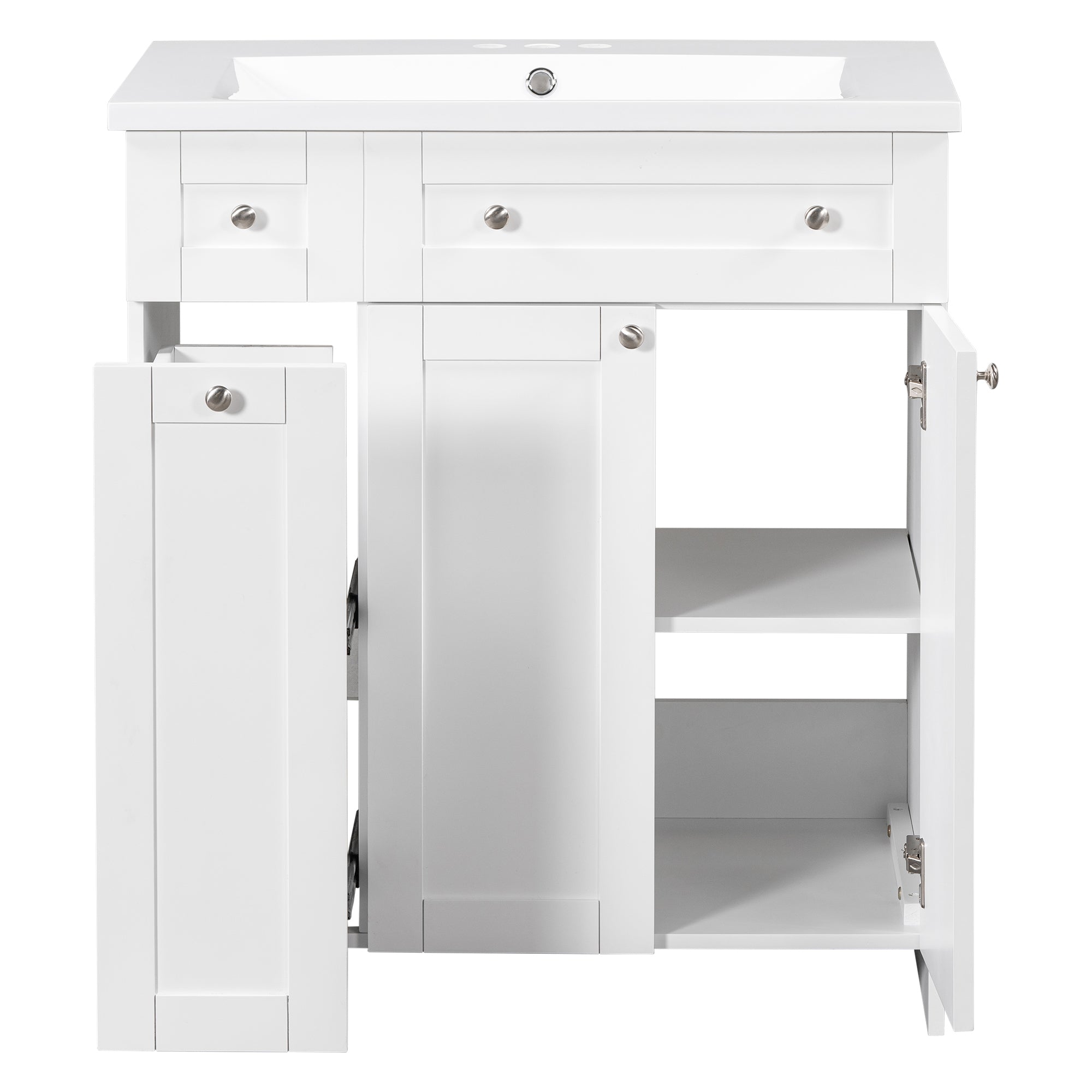 36 inch Freestanding Bath Vanity in Navy Blue with White Resin Top