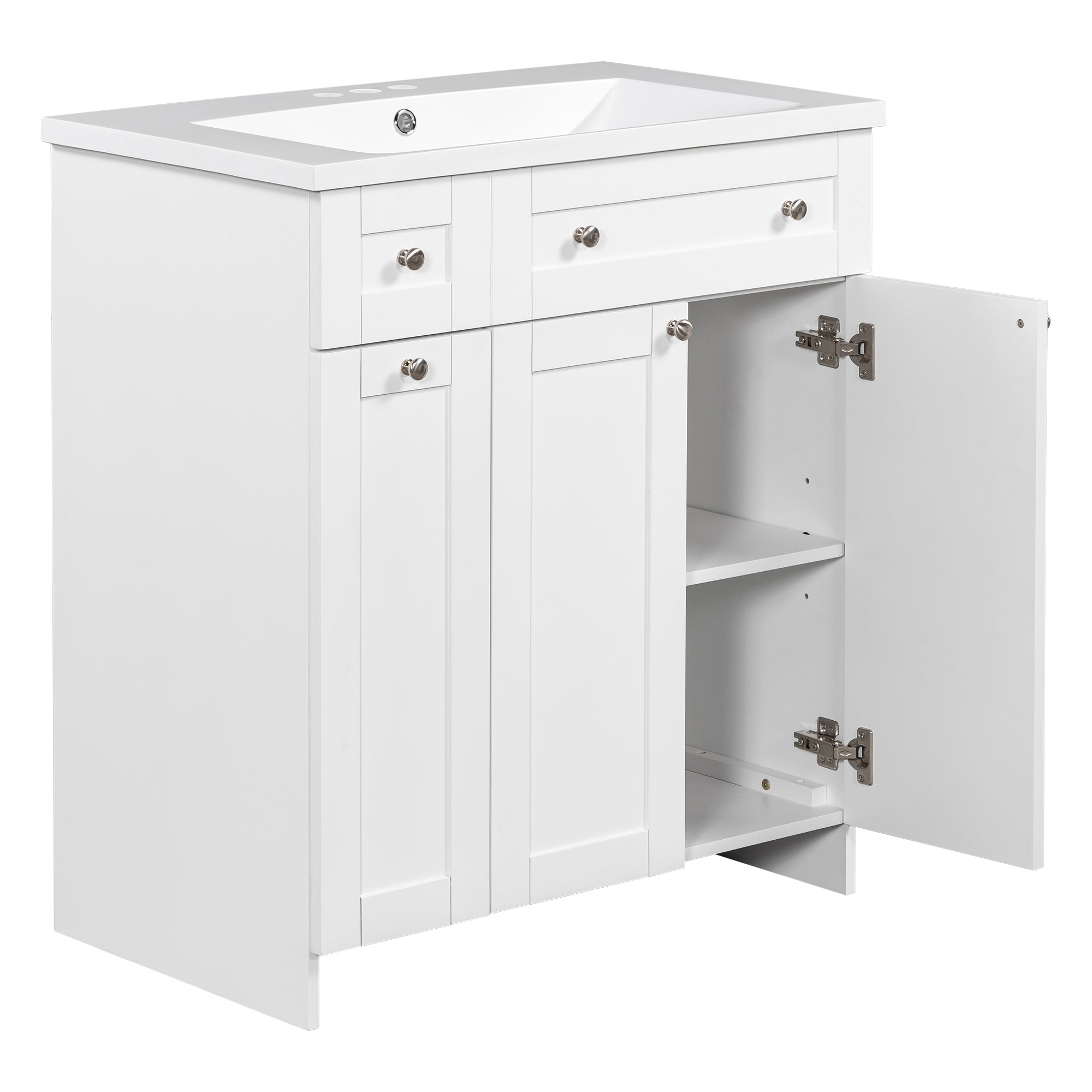36 inch Freestanding Bath Vanity in Navy Blue with White Resin Top