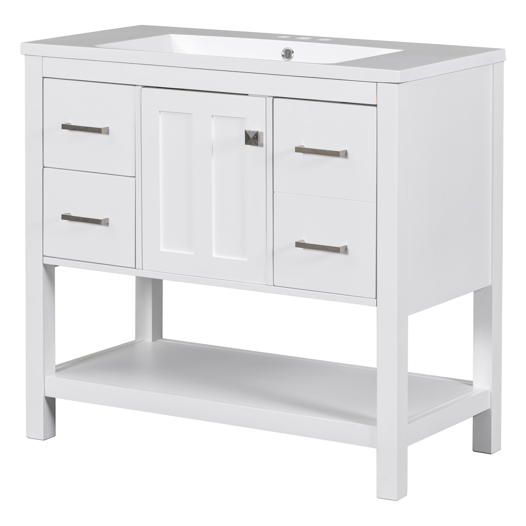 36 Inch MDF Freestanding Bathroom Vanity with Resin Basin and Drawers