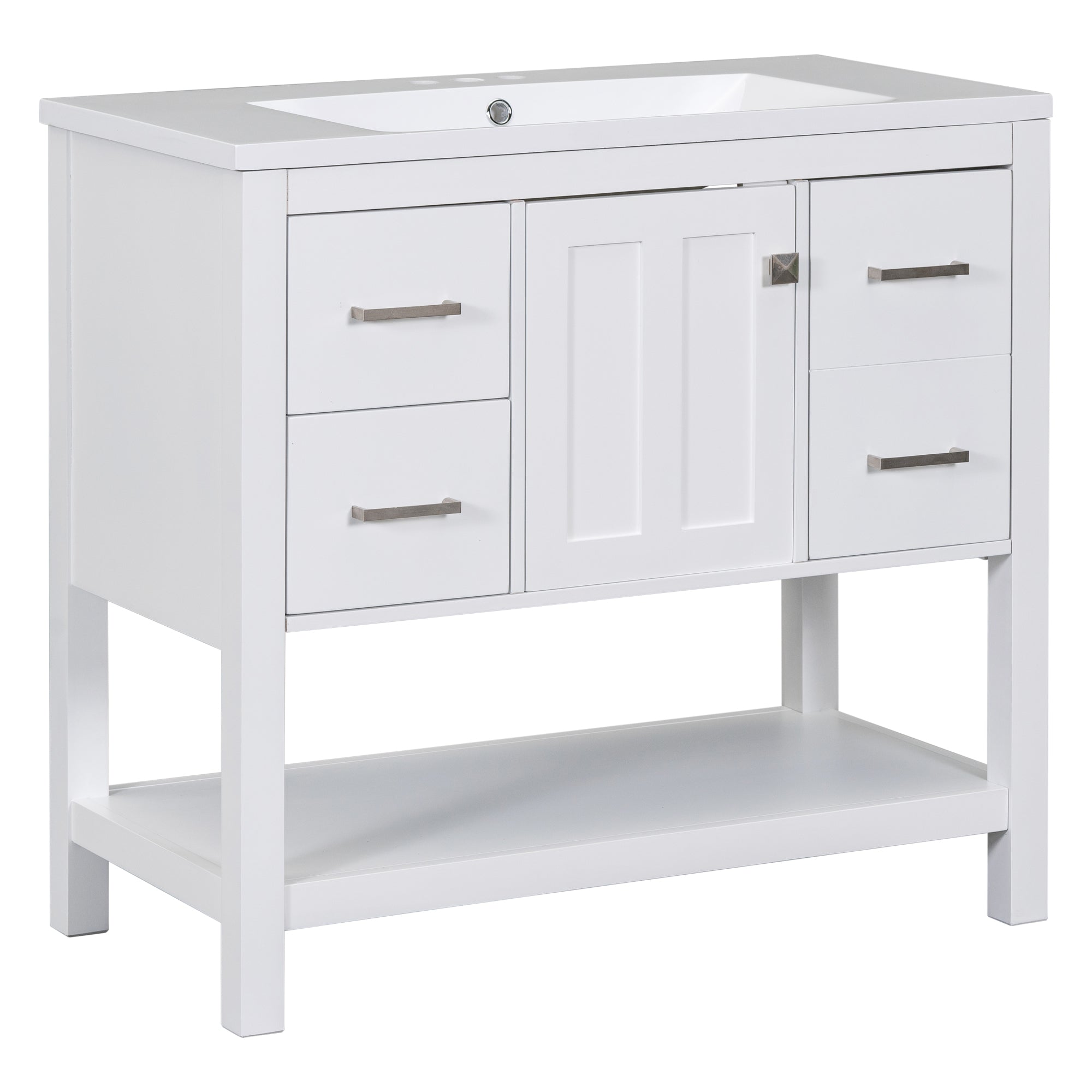 36 Inch MDF Freestanding Bathroom Vanity with Resin Basin and Drawers