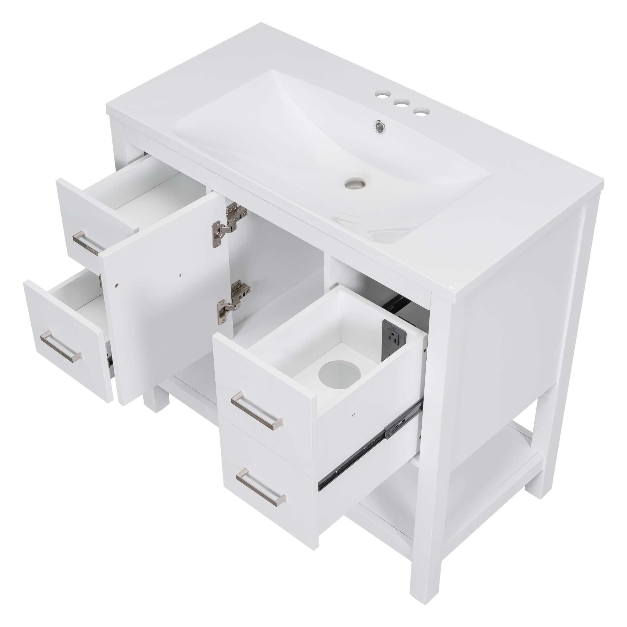 36 Inch MDF Freestanding Bathroom Vanity with Resin Basin and Drawers