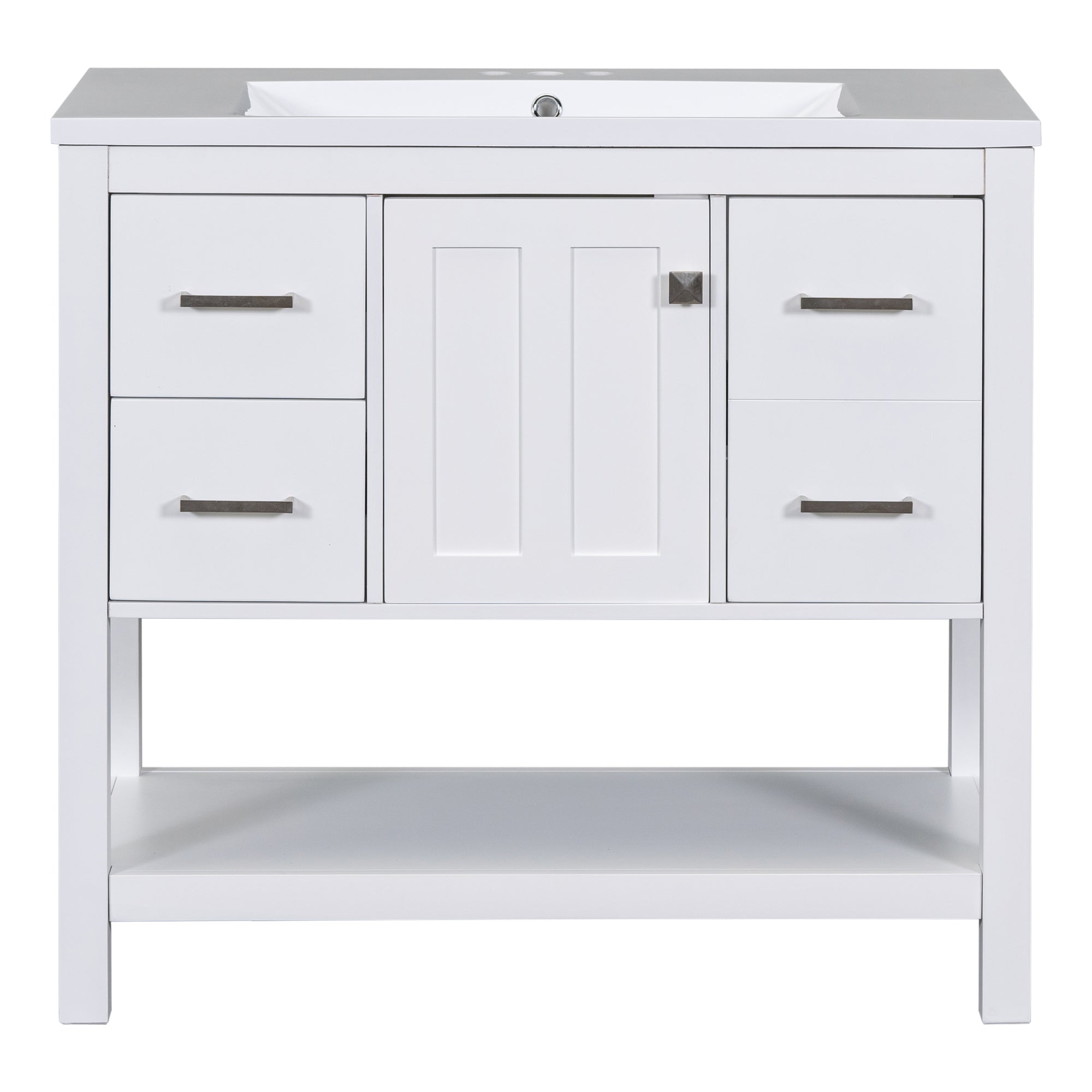36 Inch MDF Freestanding Bathroom Vanity with Resin Basin and Drawers