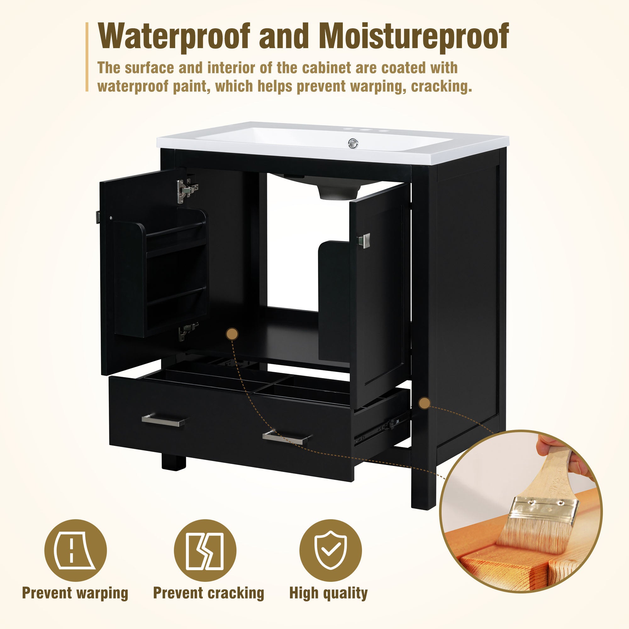 30 Inch MDF Freestanding Bathroom Vanity with Resin Basin and Drawers