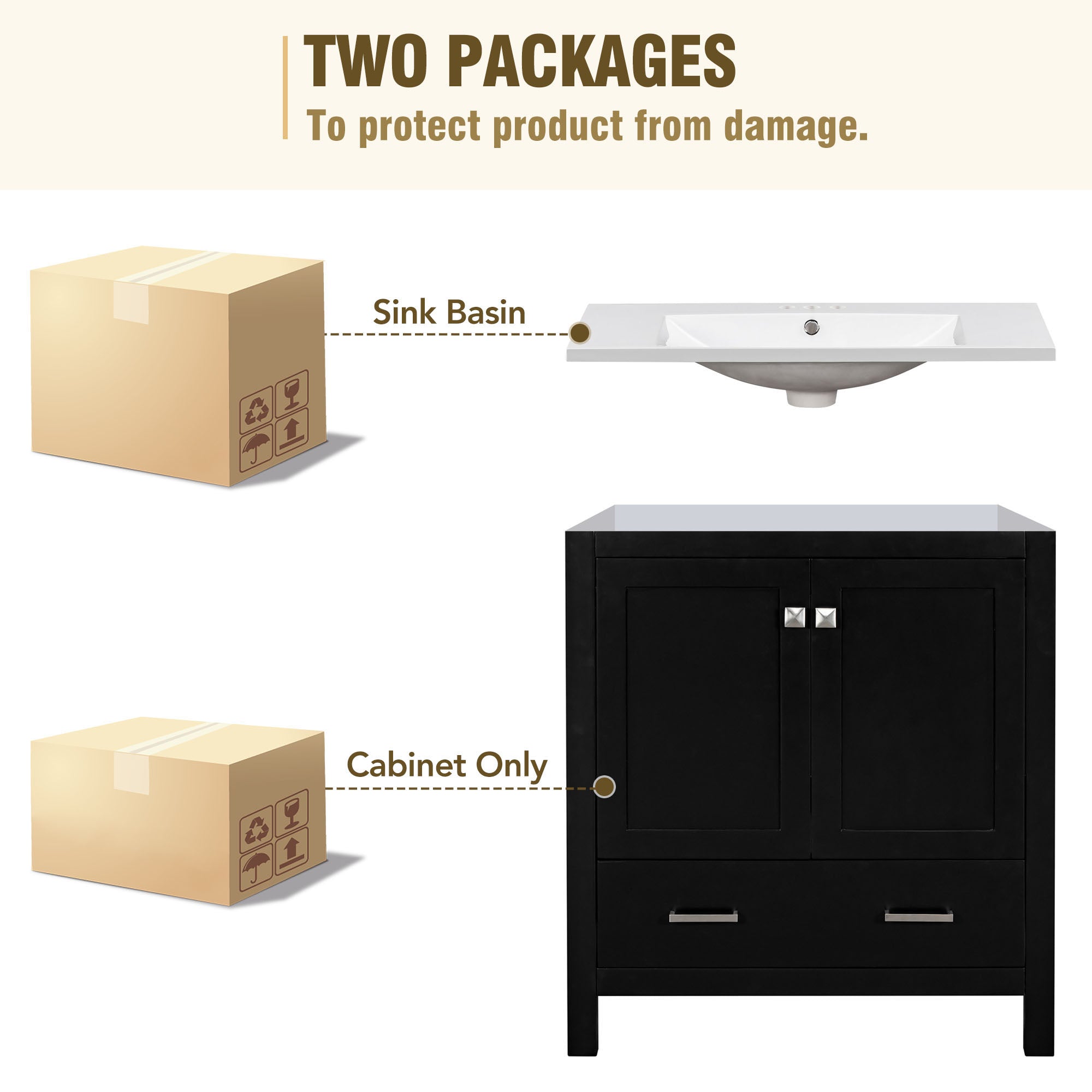 30 Inch MDF Freestanding Bathroom Vanity with Resin Basin and Drawers