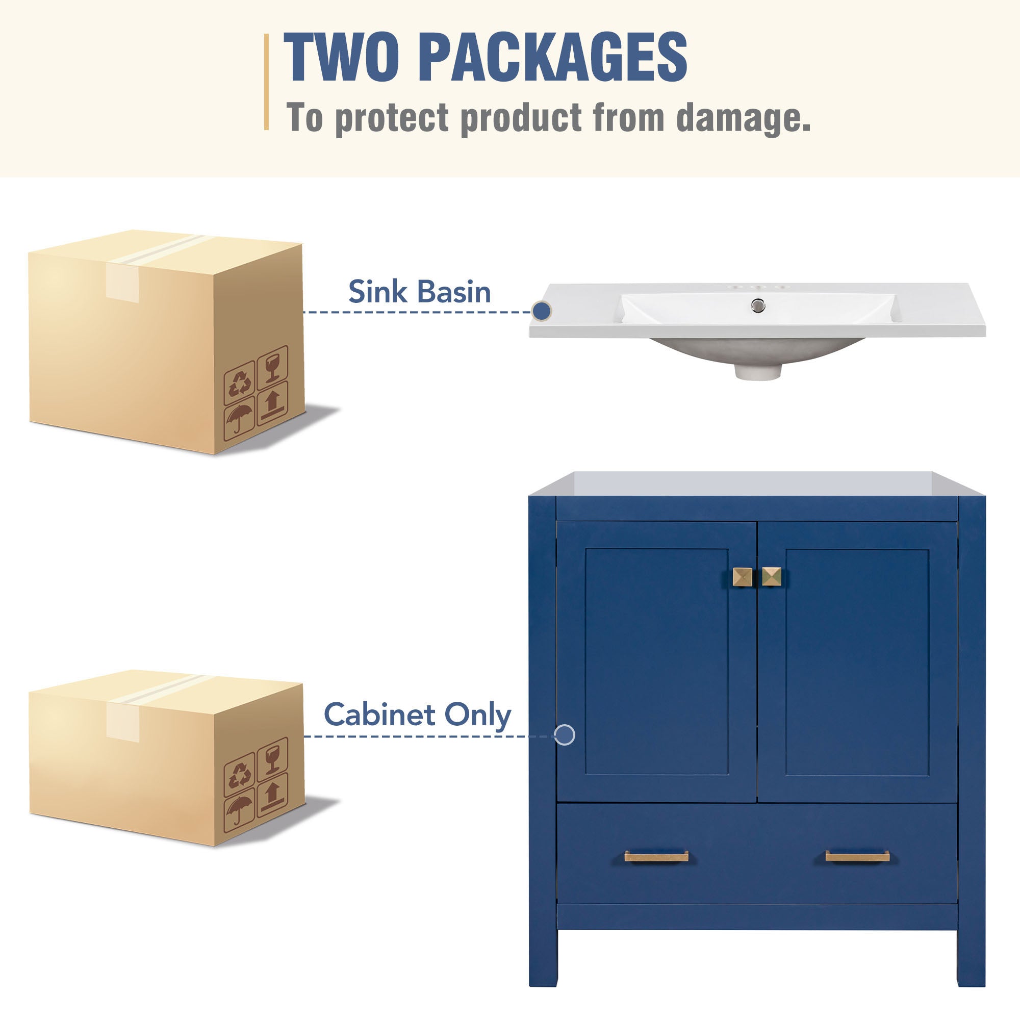 30 Inch MDF Freestanding Bathroom Vanity with Resin Basin and Drawers