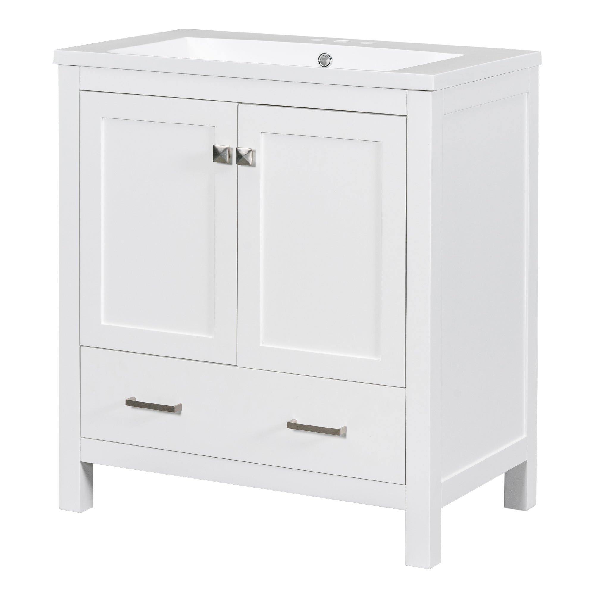 30 Inch MDF Freestanding Bathroom Vanity with Resin Basin and Drawers
