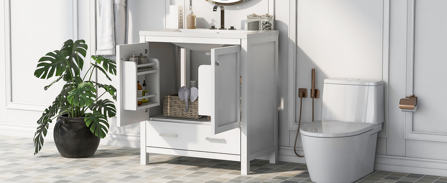 30 Inch MDF Freestanding Bathroom Vanity with Resin Basin and Drawers
