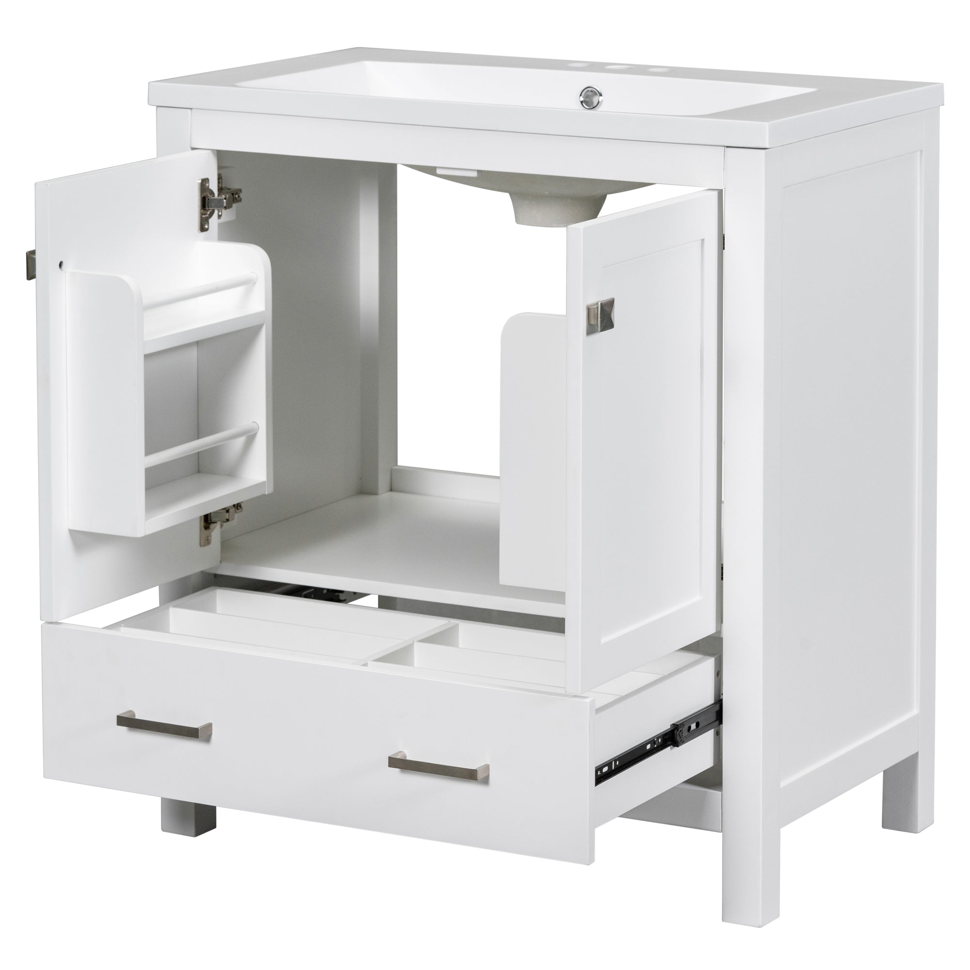 30 Inch MDF Freestanding Bathroom Vanity with Resin Basin and Drawers