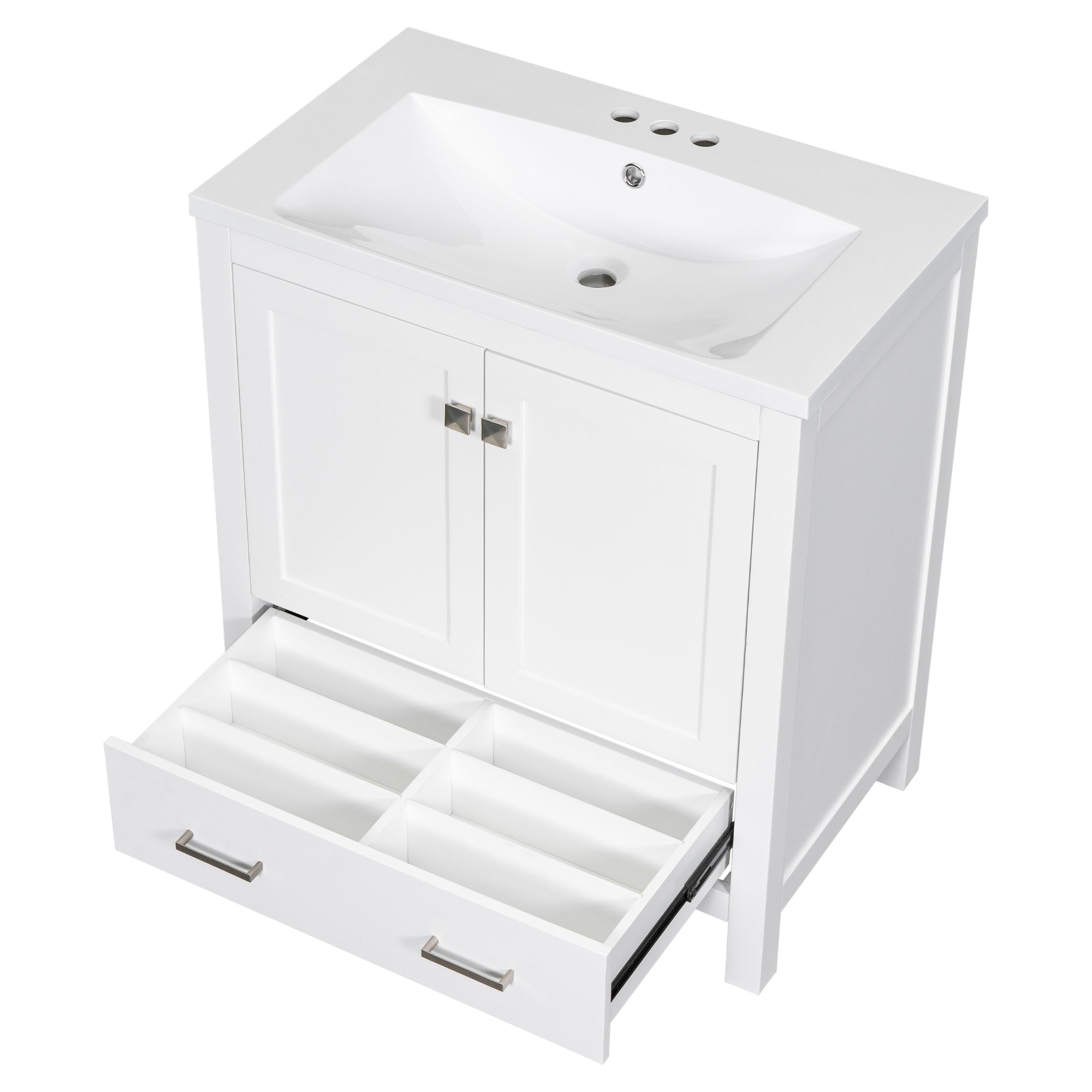 30 Inch MDF Freestanding Bathroom Vanity with Resin Basin and Drawers