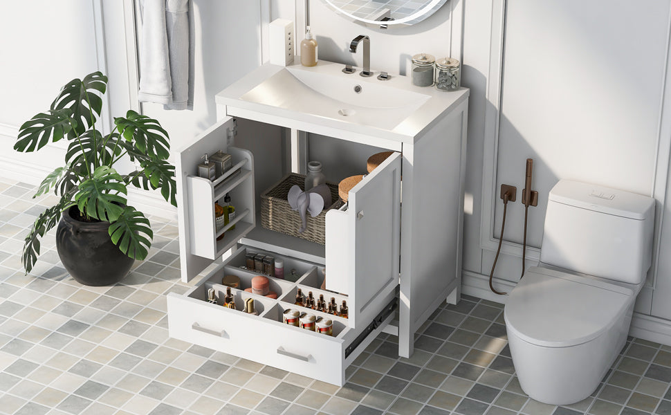 30 Inch MDF Freestanding Bathroom Vanity with Resin Basin and Drawers