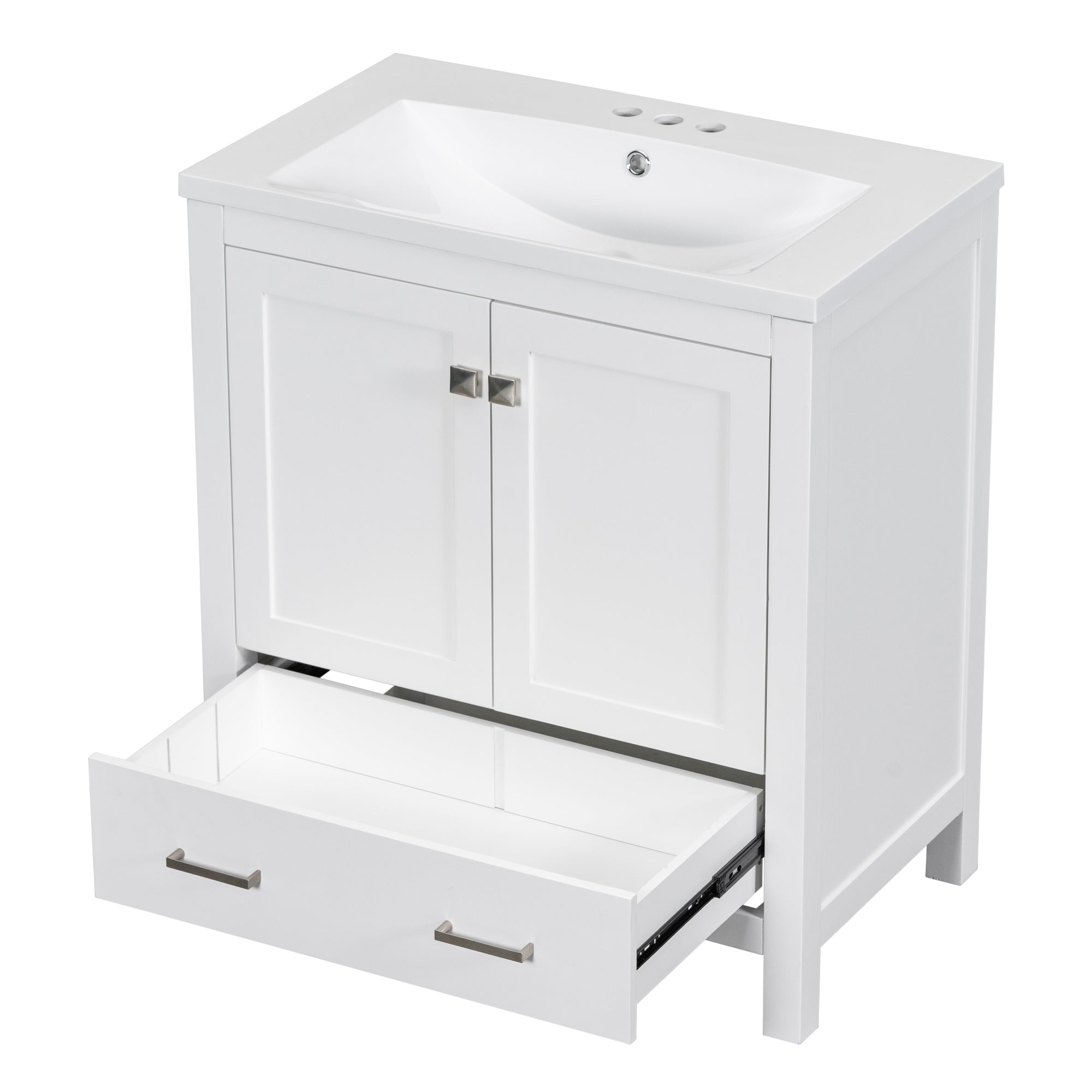 30 Inch MDF Freestanding Bathroom Vanity with Resin Basin and Drawers
