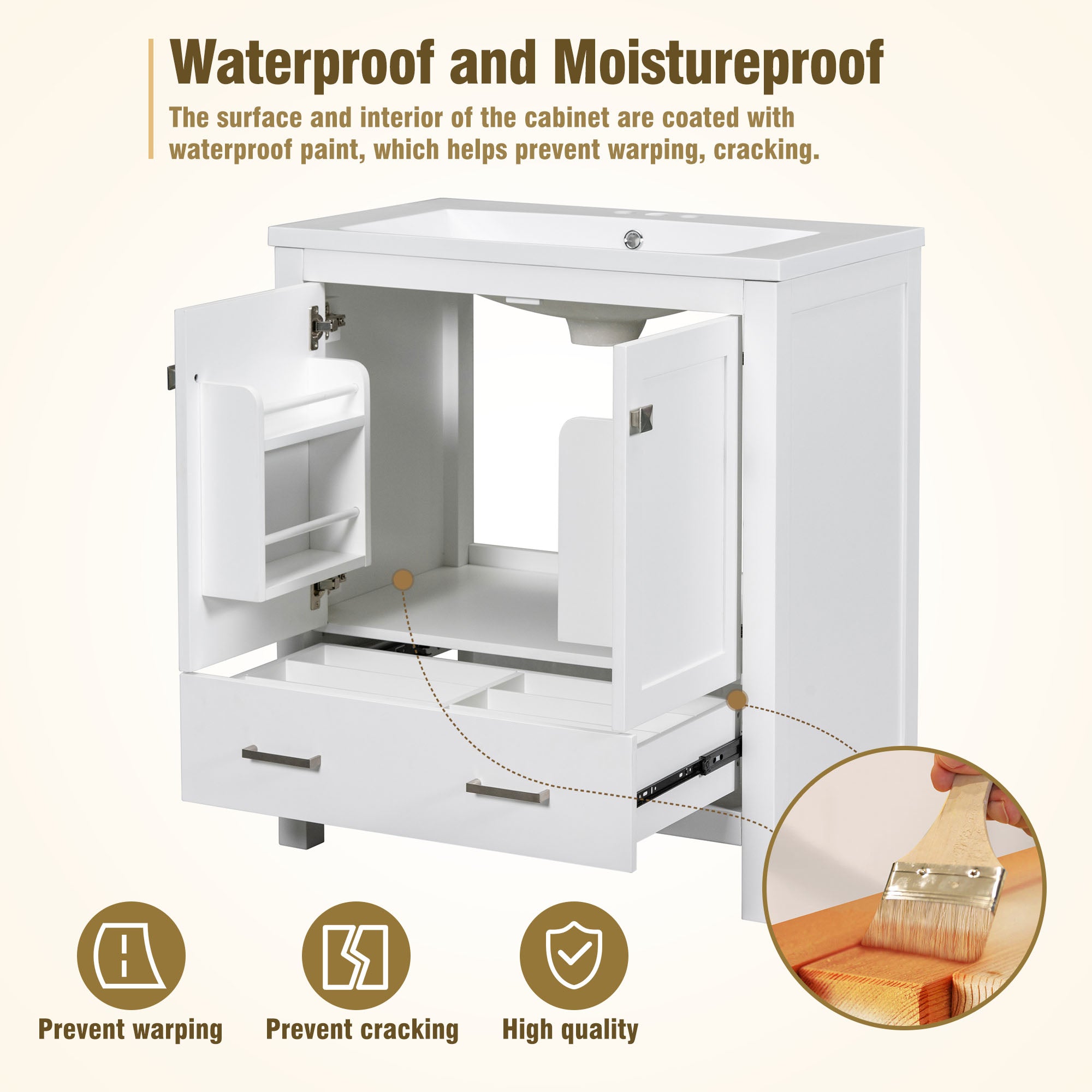 30 Inch MDF Freestanding Bathroom Vanity with Resin Basin and Drawers