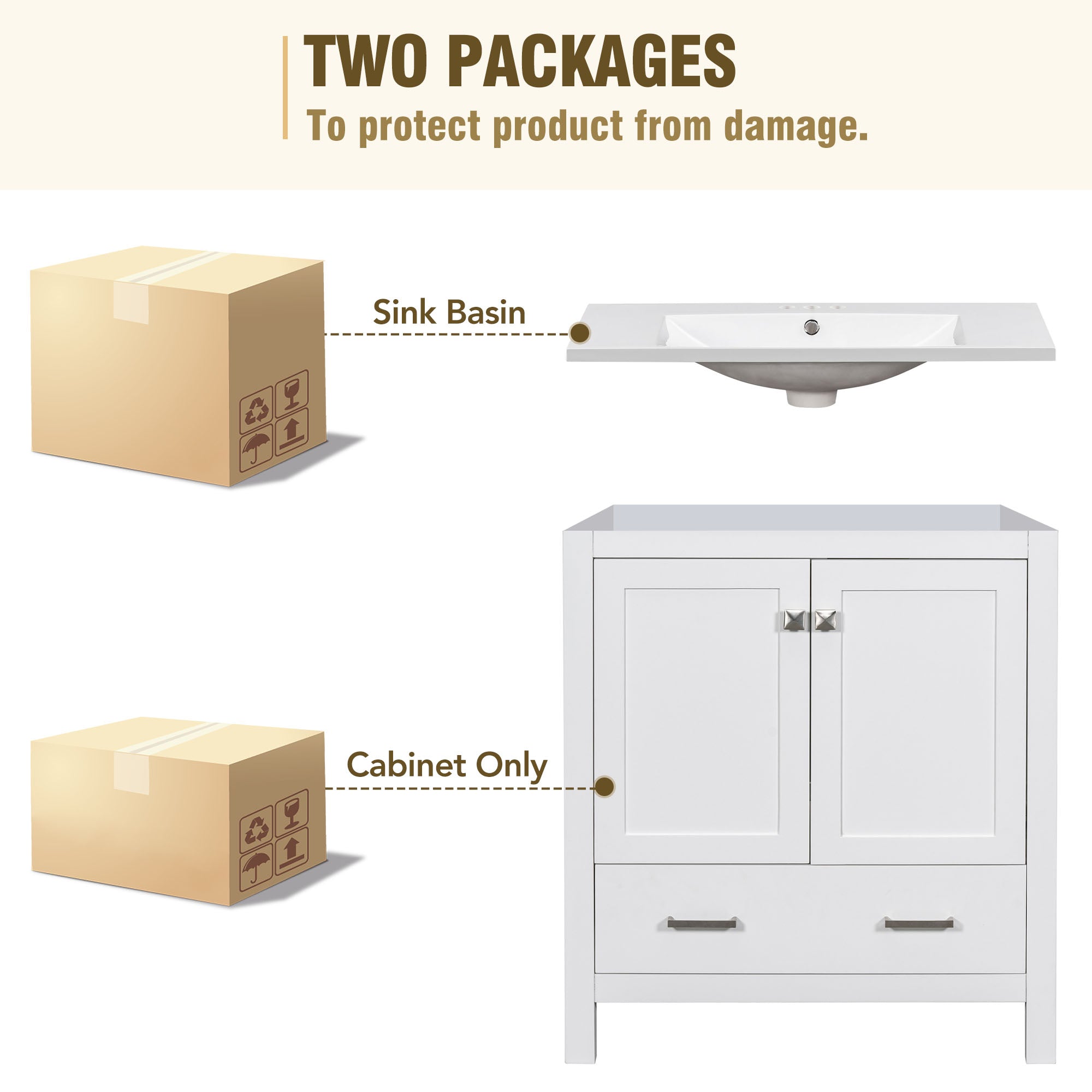30 Inch MDF Freestanding Bathroom Vanity with Resin Basin and Drawers