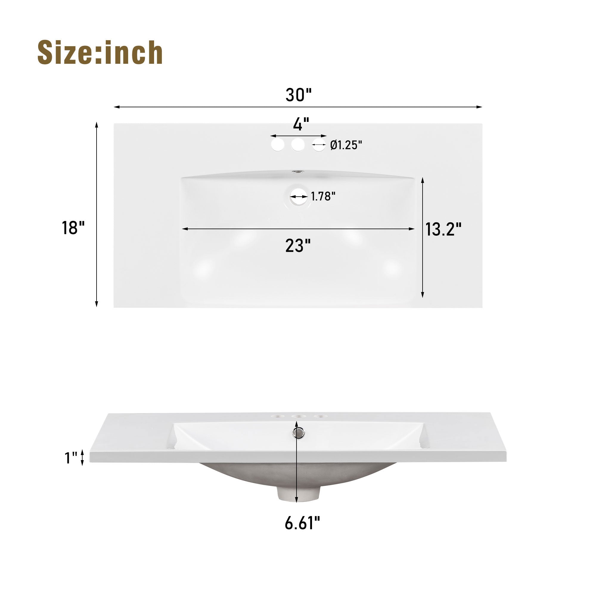 30 Inch MDF Freestanding Bathroom Vanity with Resin Basin and Drawers