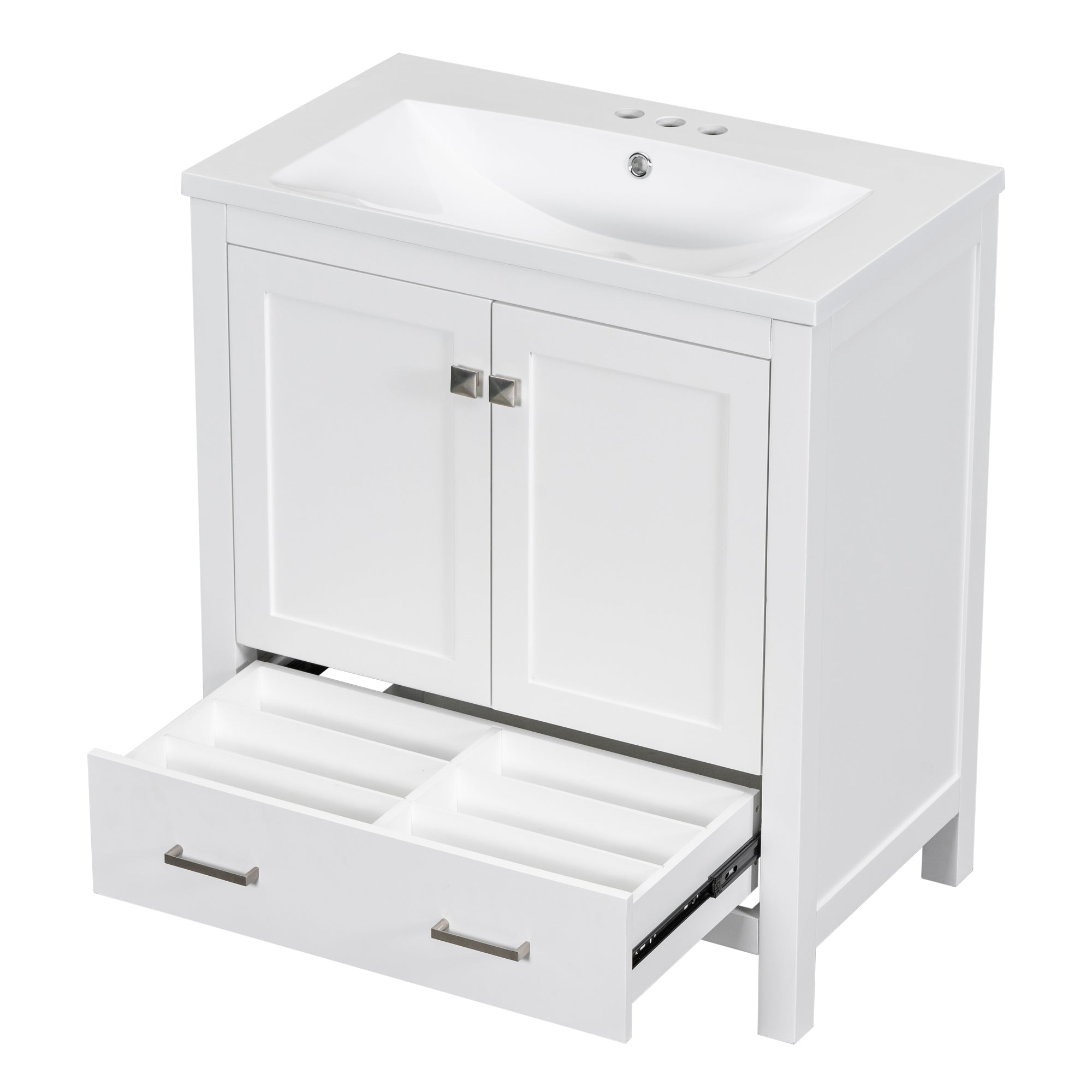 30 Inch MDF Freestanding Bathroom Vanity with Resin Basin and Drawers