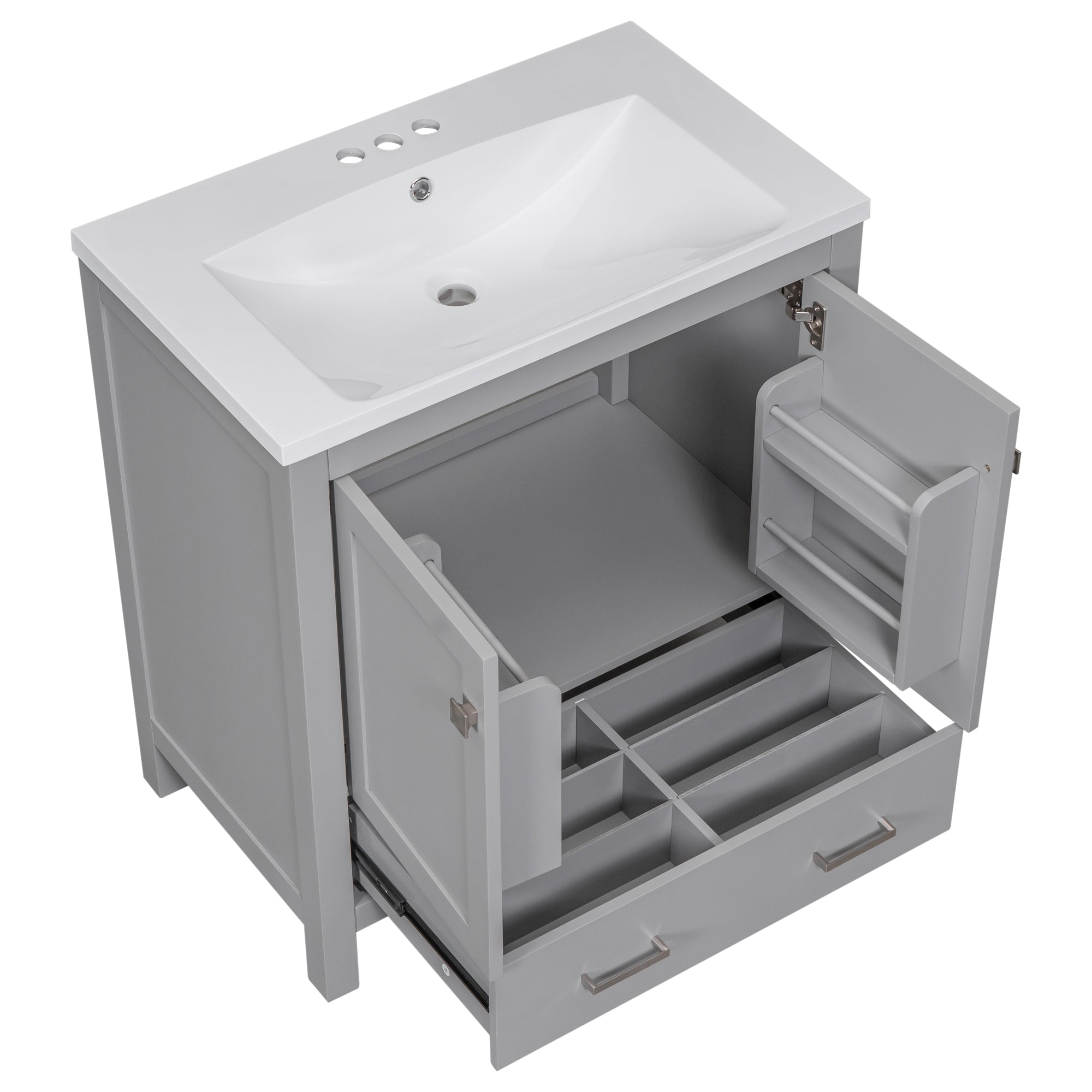 30 Inch MDF Freestanding Bathroom Vanity with Resin Basin and Drawers