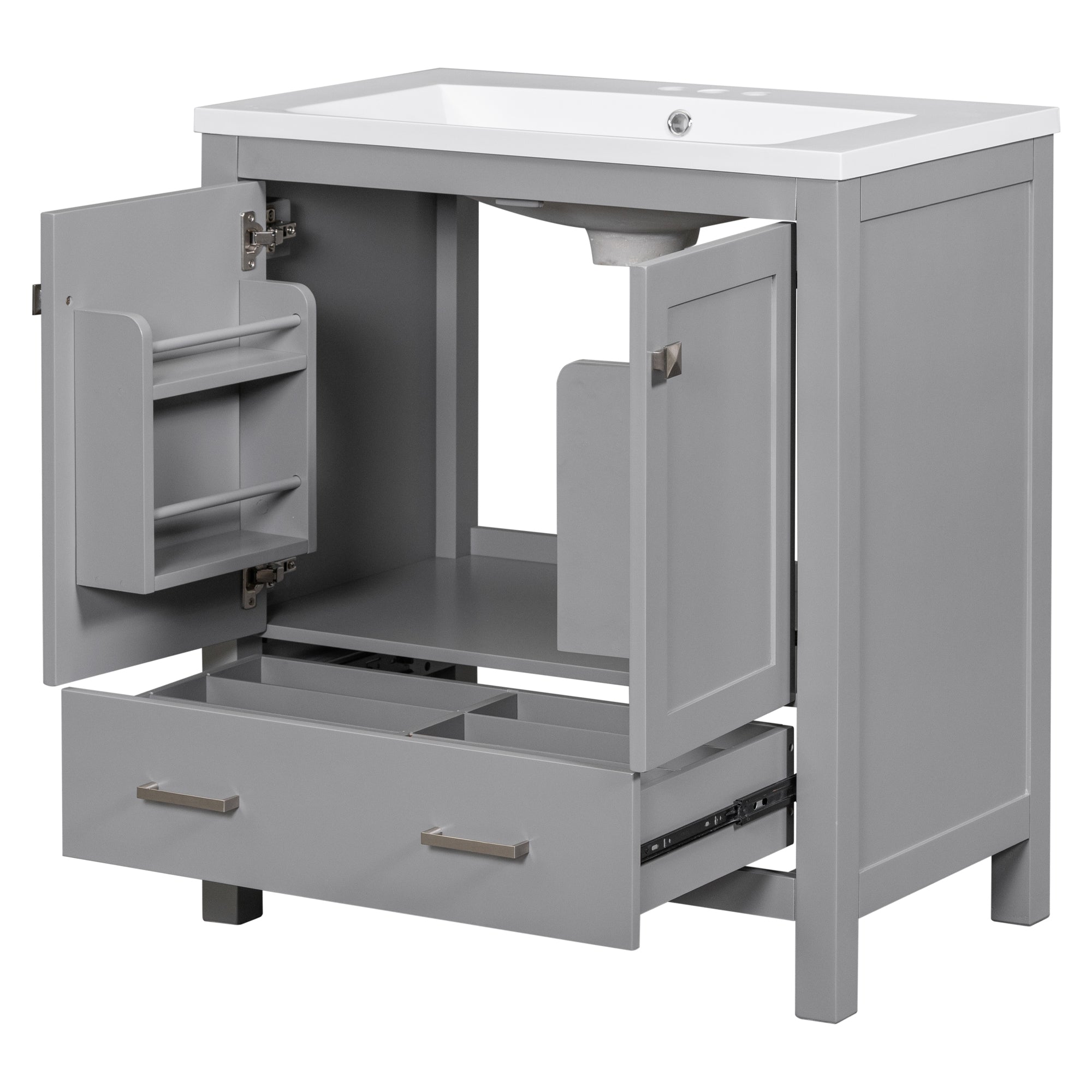 30 Inch MDF Freestanding Bathroom Vanity with Resin Basin and Drawers