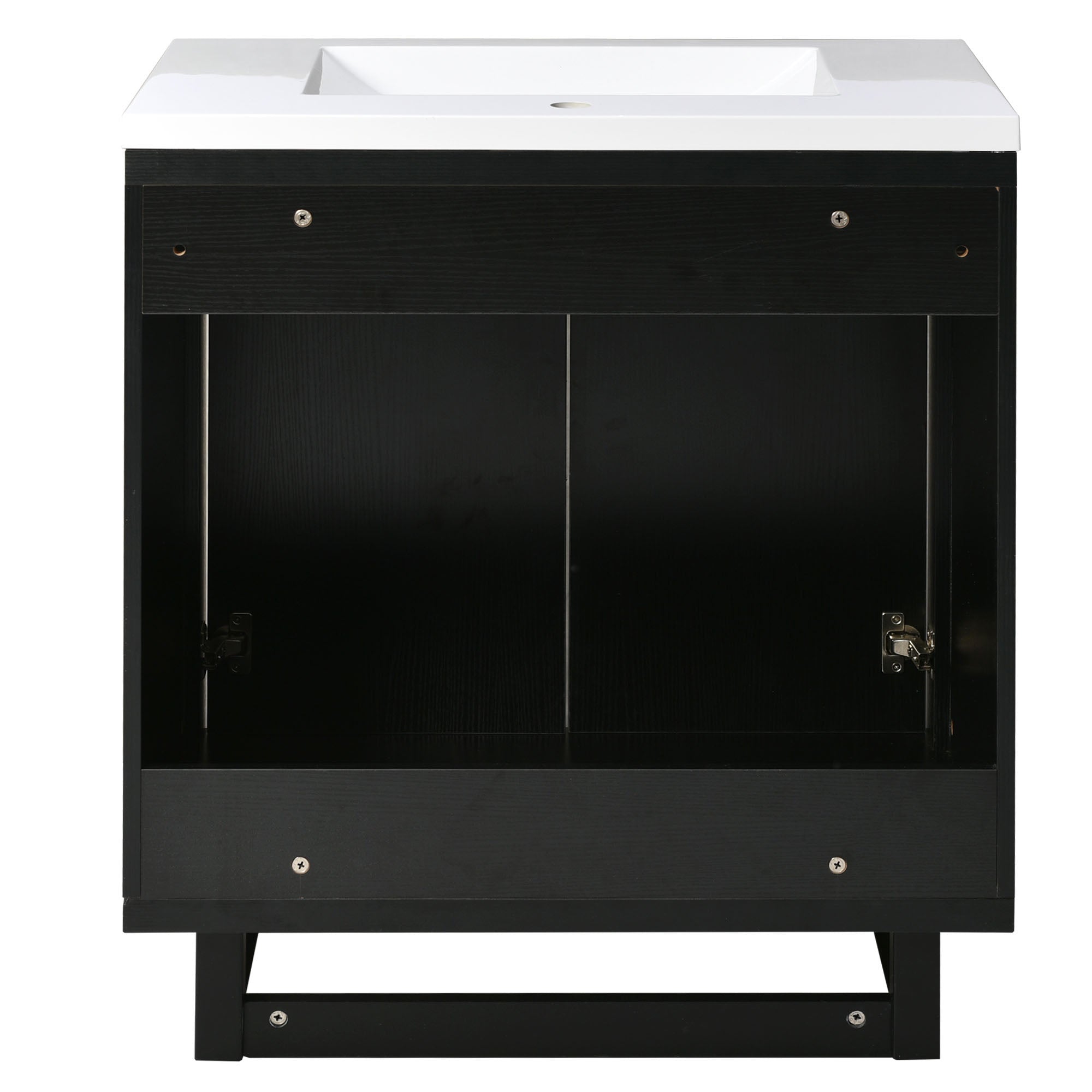 30 Inch MDF Freestanding Bathroom Vanity Set in Black with Integrated Resin Sink