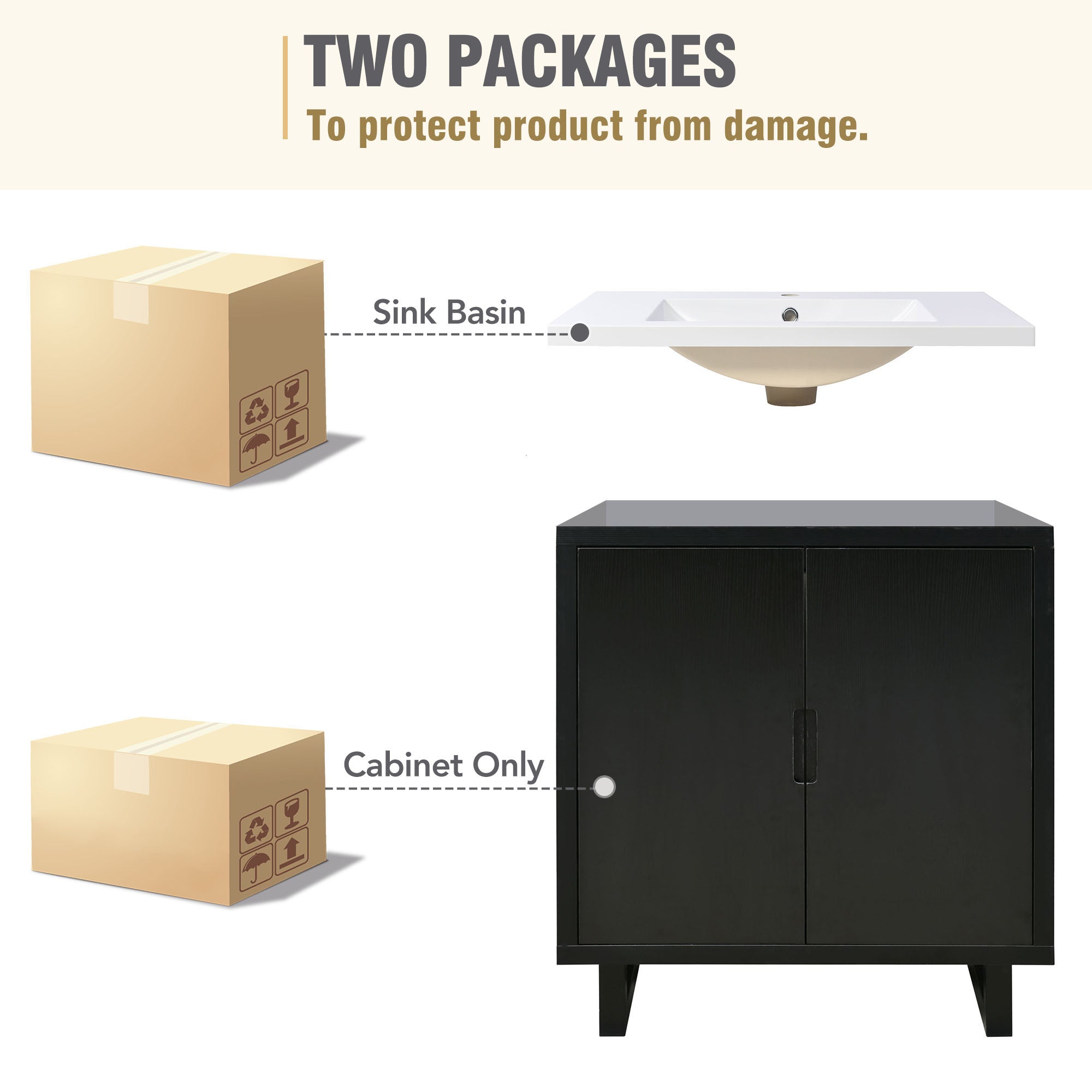 30 Inch MDF Freestanding Bathroom Vanity Set in Black with Integrated Resin Sink