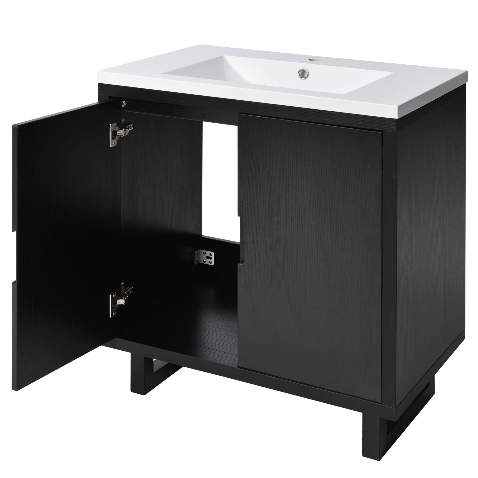 30 Inch MDF Freestanding Bathroom Vanity Set in Black with Integrated Resin Sink