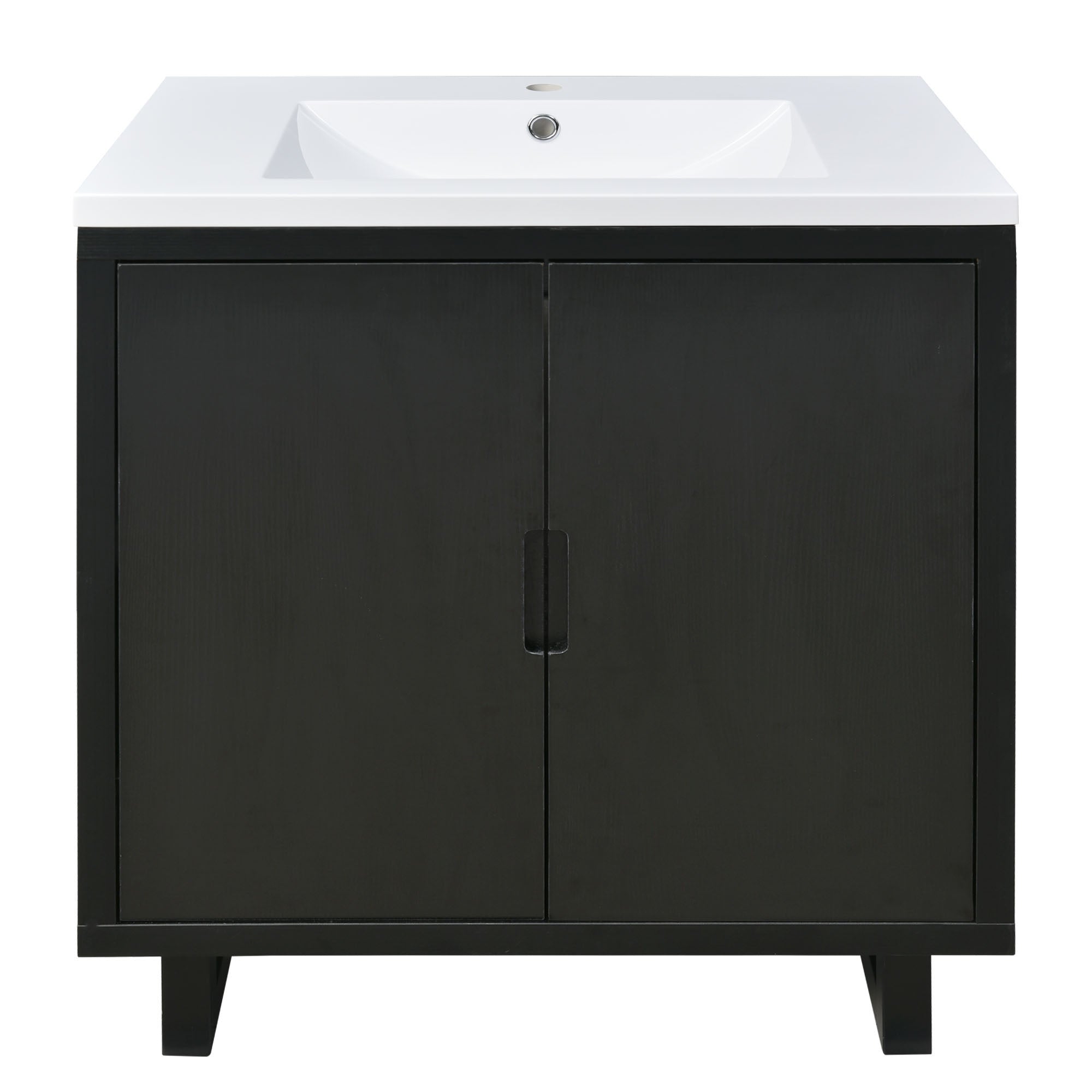 30 Inch MDF Freestanding Bathroom Vanity Set in Black with Integrated Resin Sink