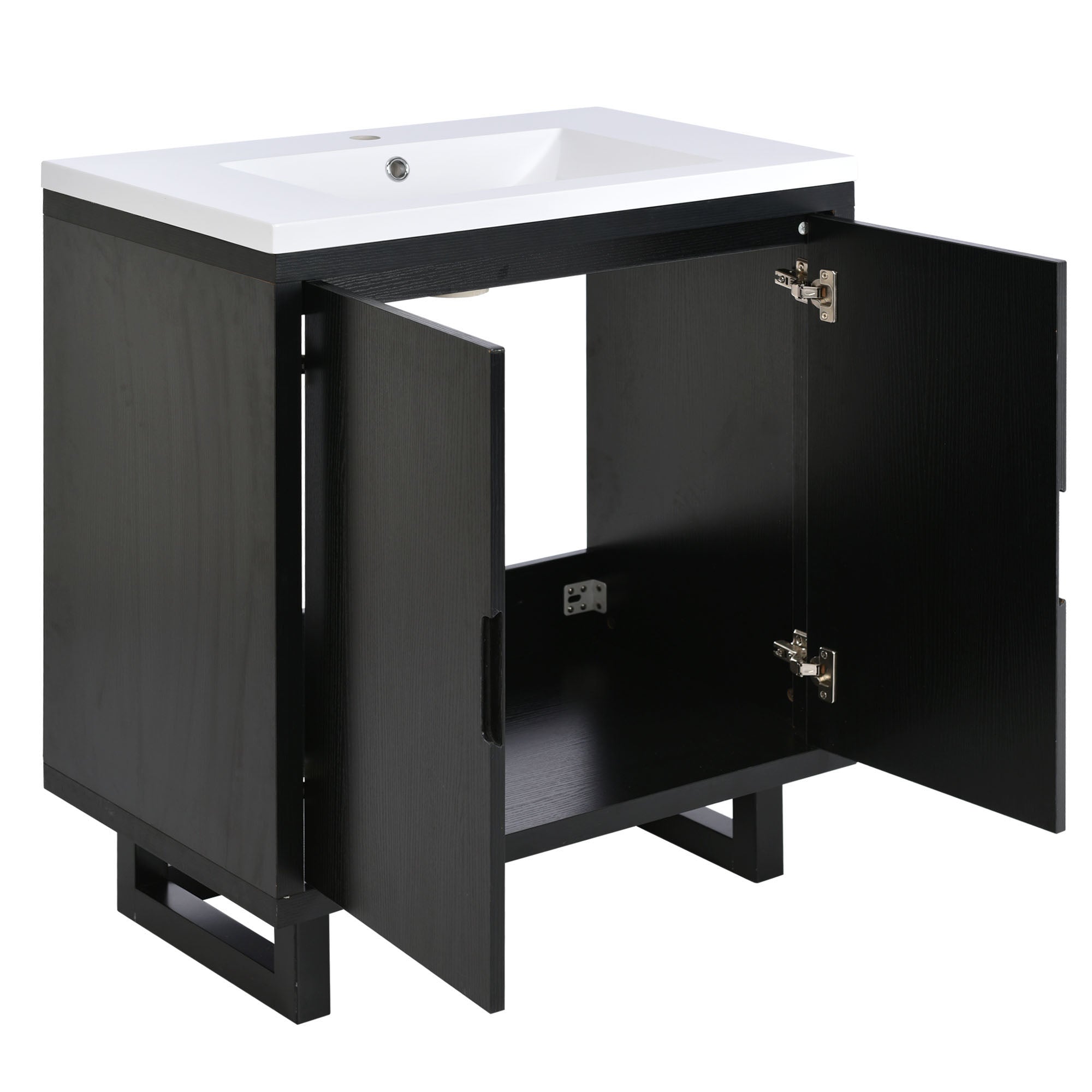 30 Inch MDF Freestanding Bathroom Vanity Set in Black with Integrated Resin Sink