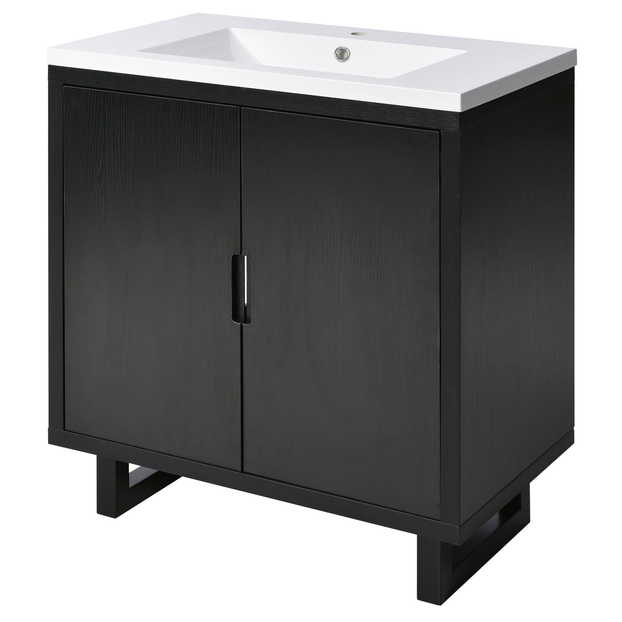 30 Inch MDF Freestanding Bathroom Vanity Set in Black with Integrated Resin Sink