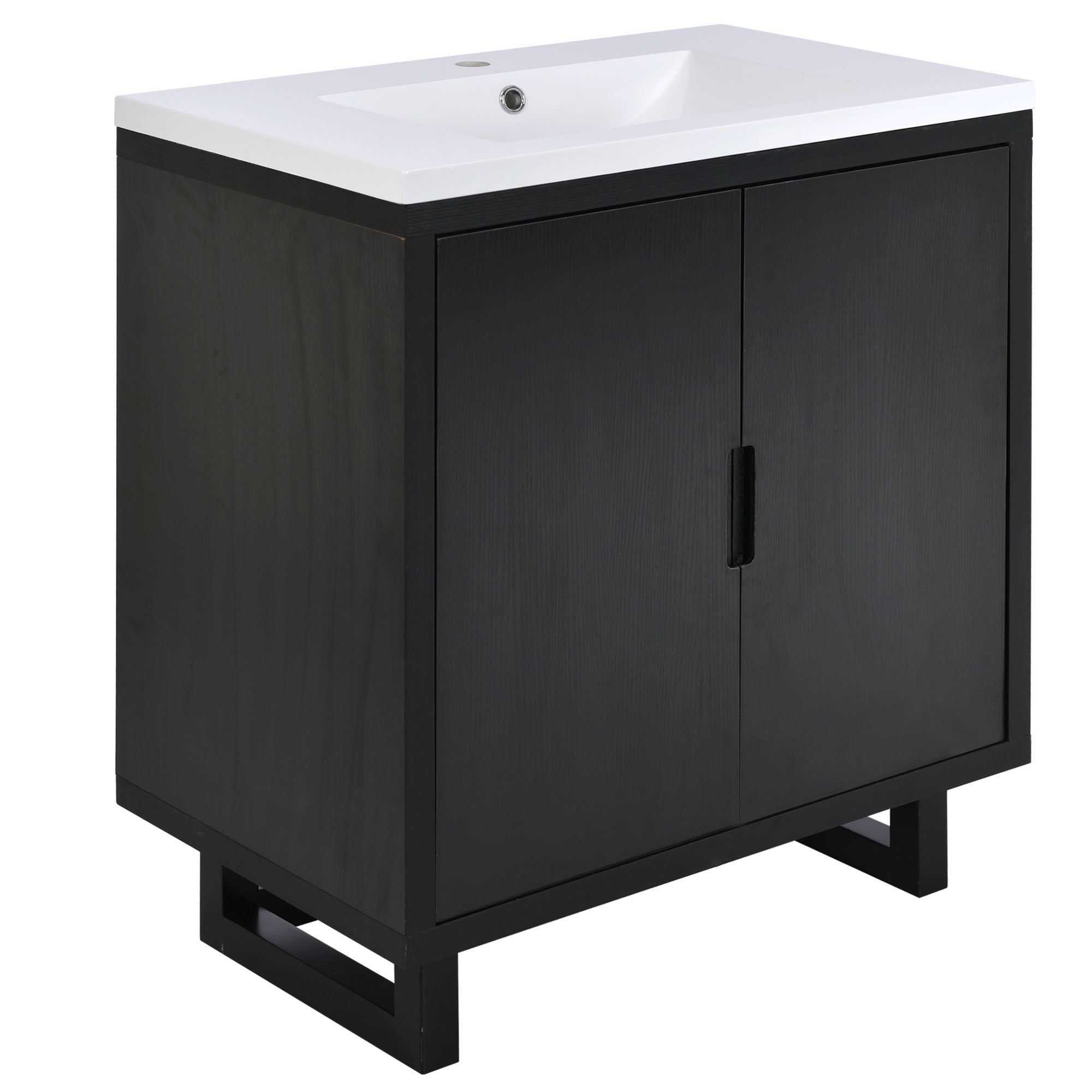 30 Inch MDF Freestanding Bathroom Vanity Set in Black with Integrated Resin Sink