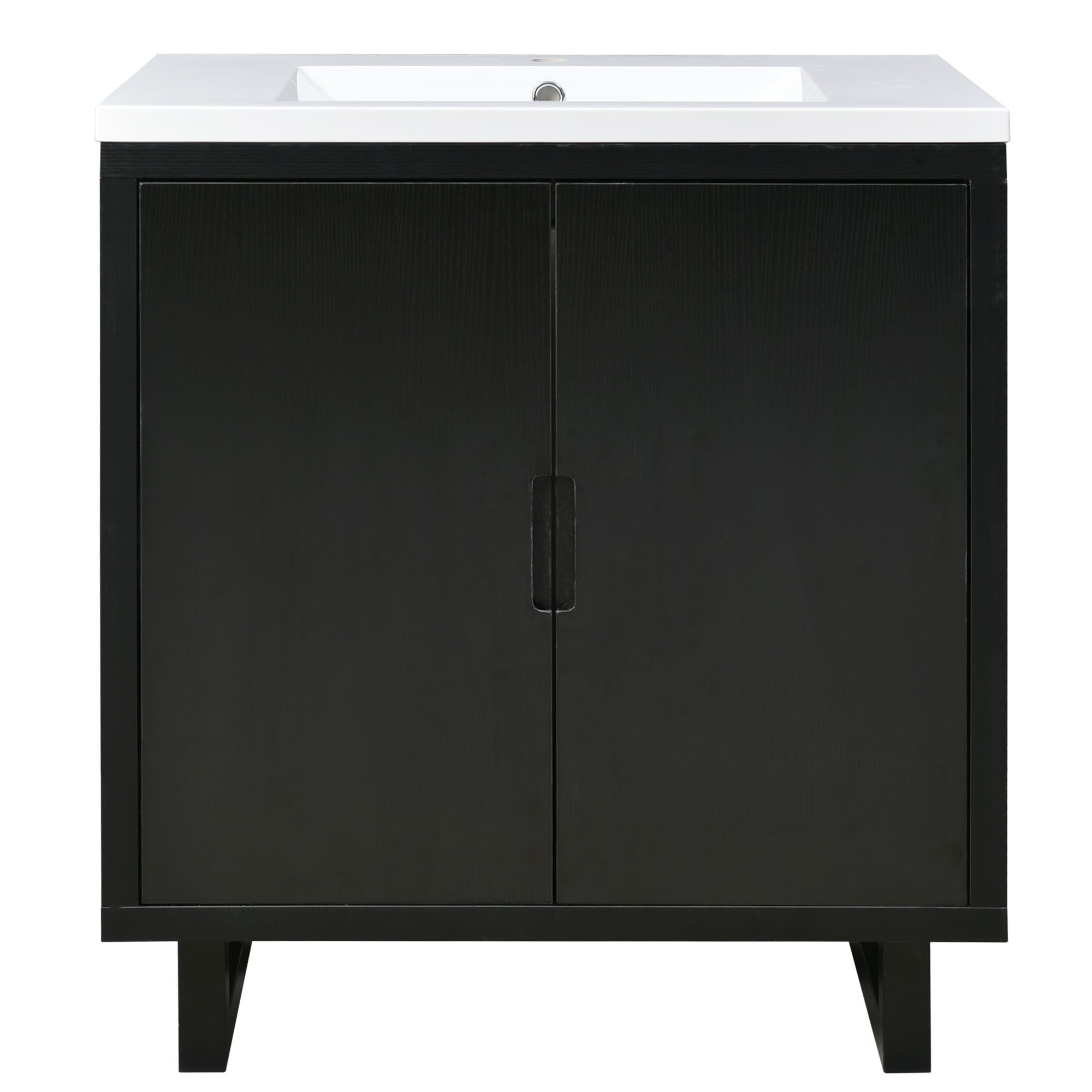 30 Inch MDF Freestanding Bathroom Vanity Set in Black with Integrated Resin Sink