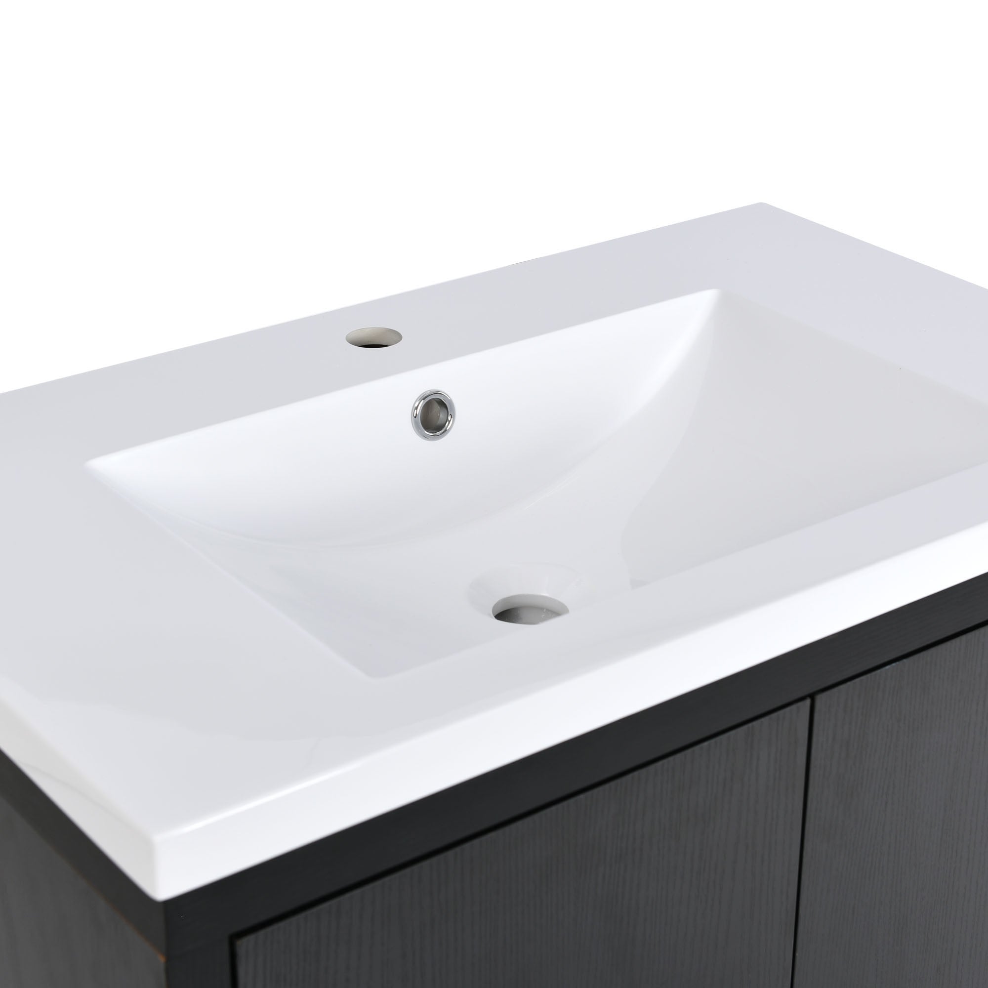 30 Inch MDF Freestanding Bathroom Vanity Set in Black with Integrated Resin Sink