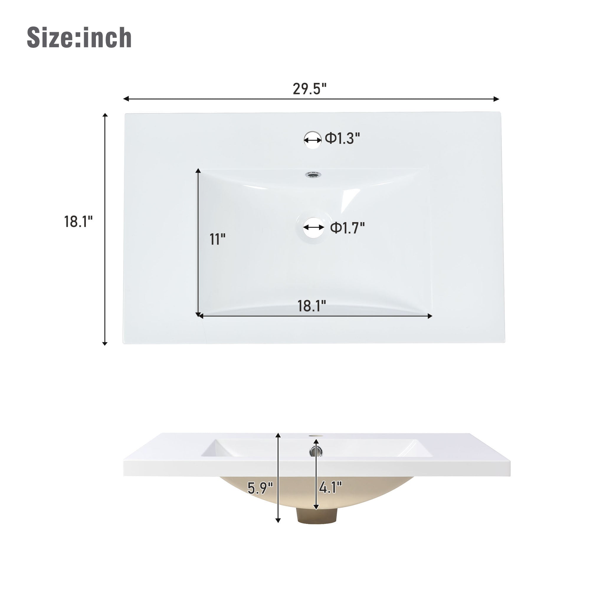30 Inch MDF Freestanding Bathroom Vanity Set in Black with Integrated Resin Sink