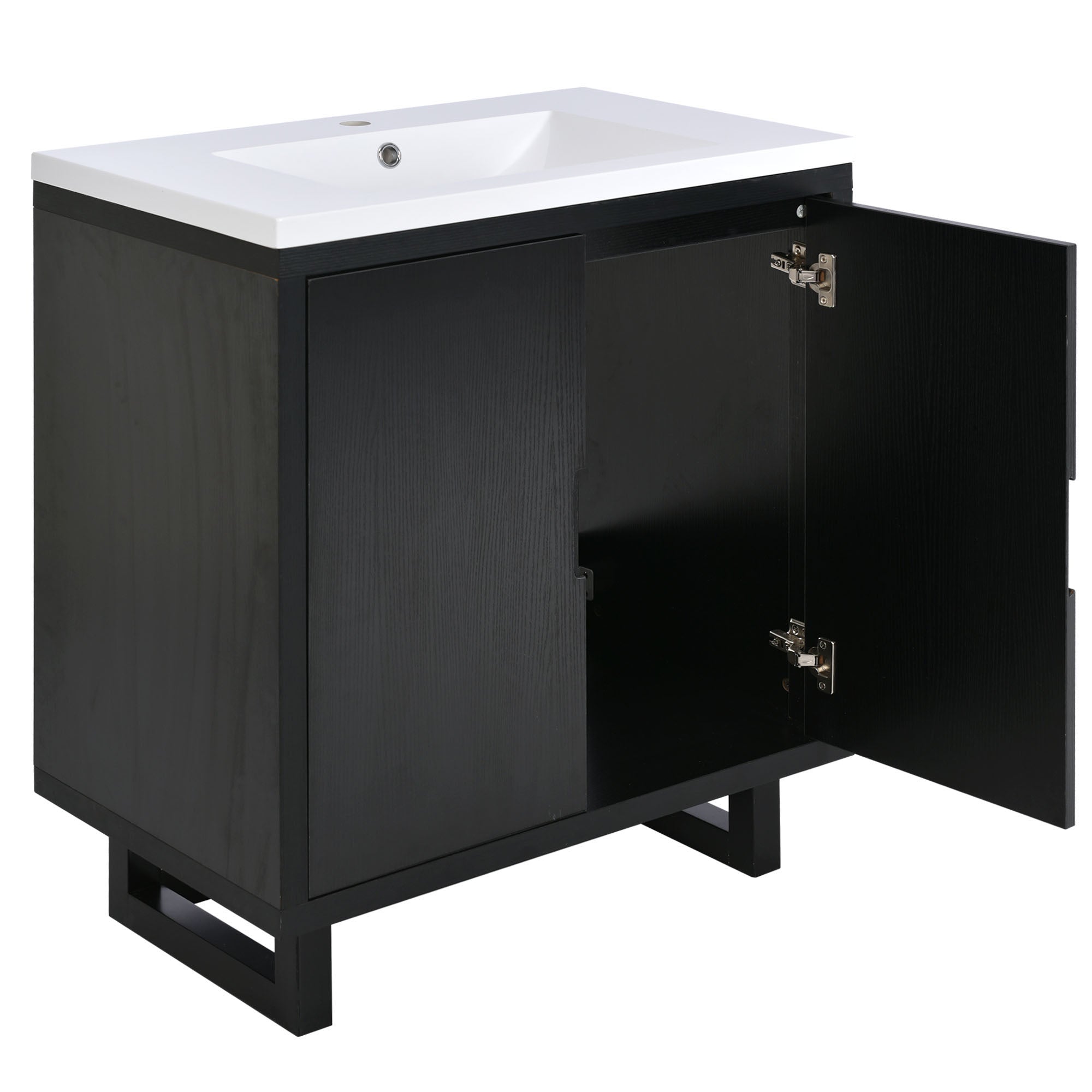 30 Inch MDF Freestanding Bathroom Vanity Set in Black with Integrated Resin Sink