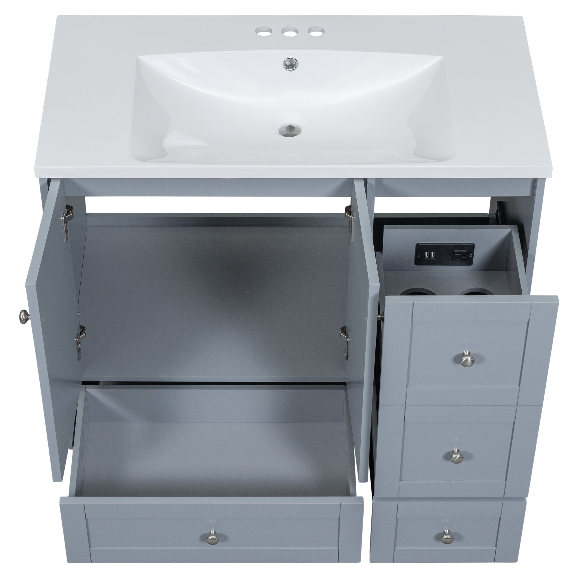 36 Inch Solid Wood Frame Freestanding Bathroom Vanity Set with Integrated Resin Sink