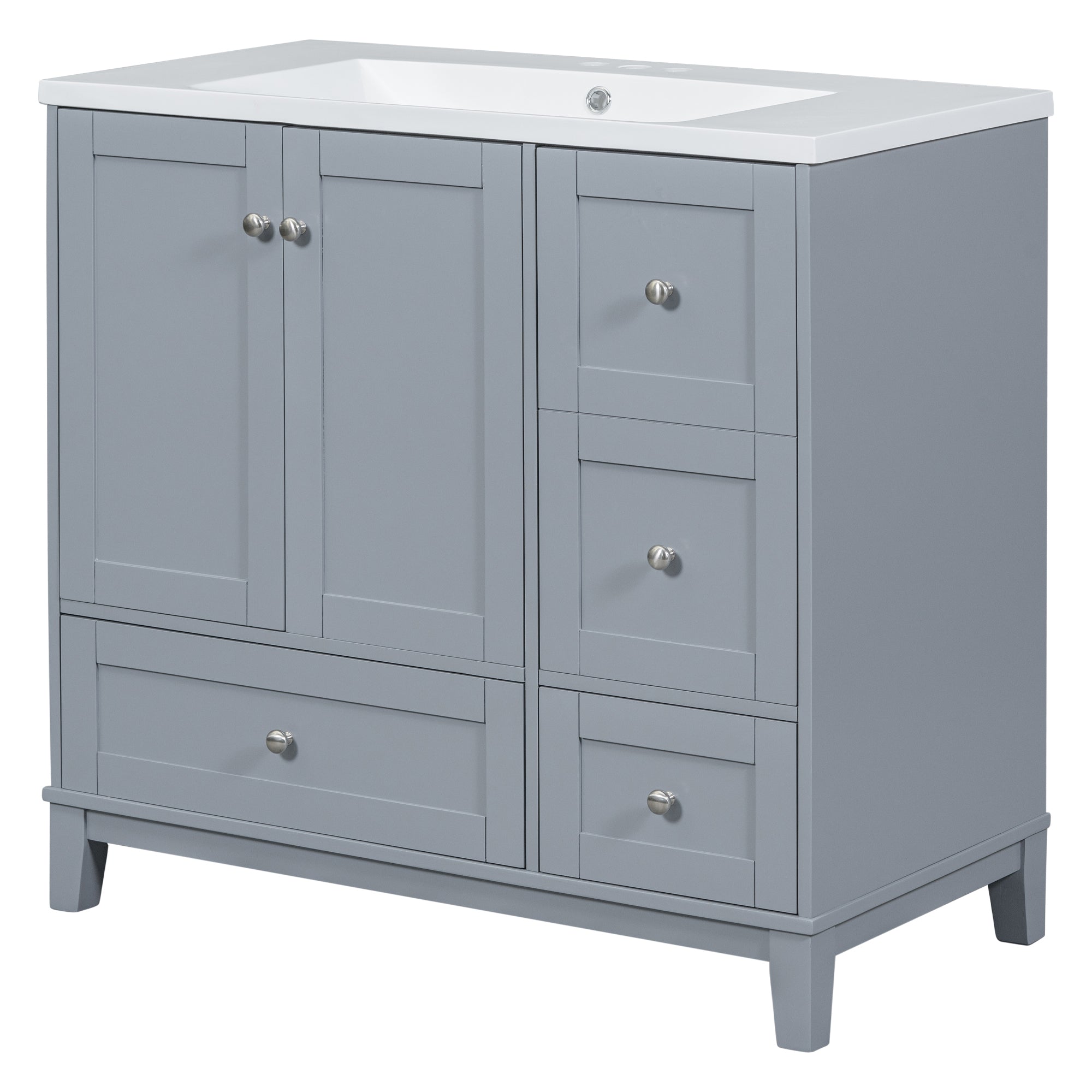 36 Inch Solid Wood Frame Freestanding Bathroom Vanity Set with Integrated Resin Sink