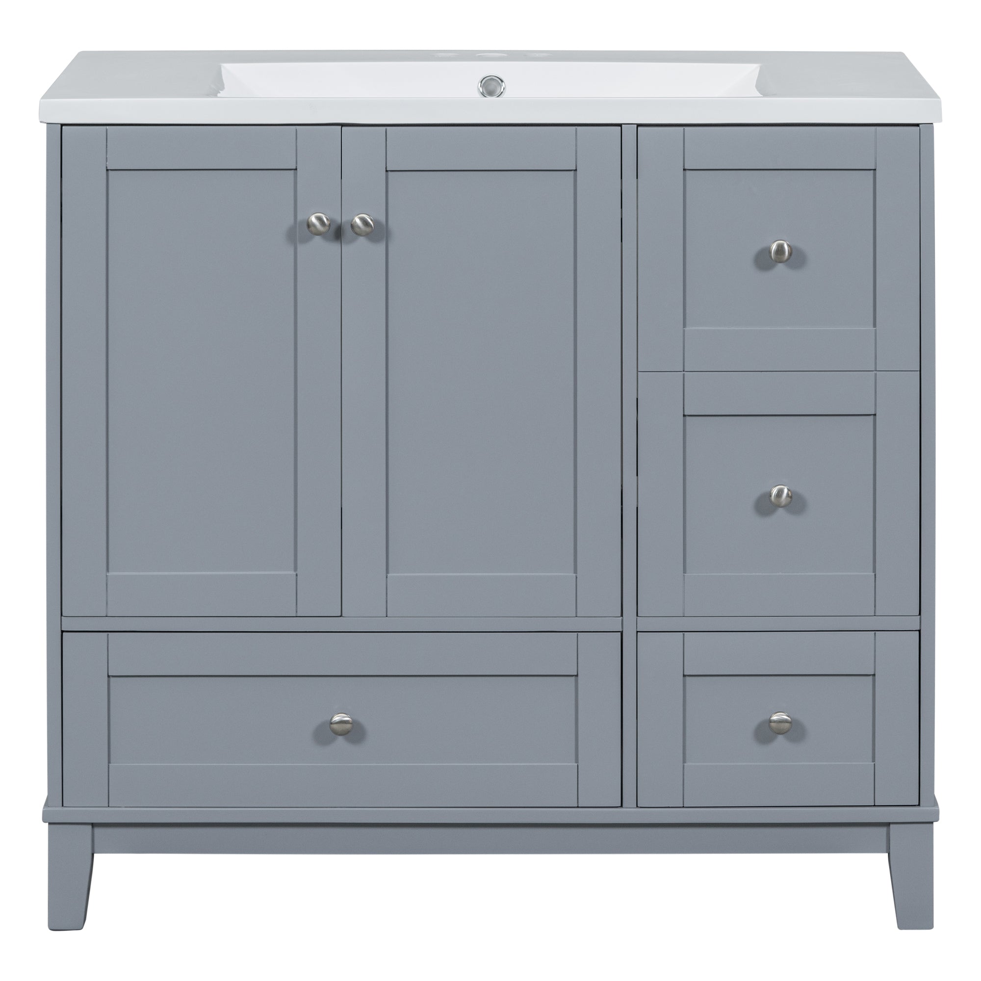 36 Inch Solid Wood Frame Freestanding Bathroom Vanity Set with Integrated Resin Sink