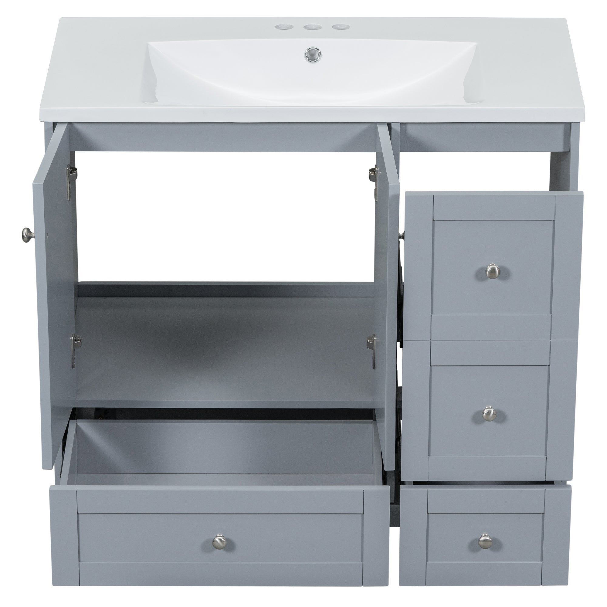 36 Inch Solid Wood Frame Freestanding Bathroom Vanity Set with Integrated Resin Sink