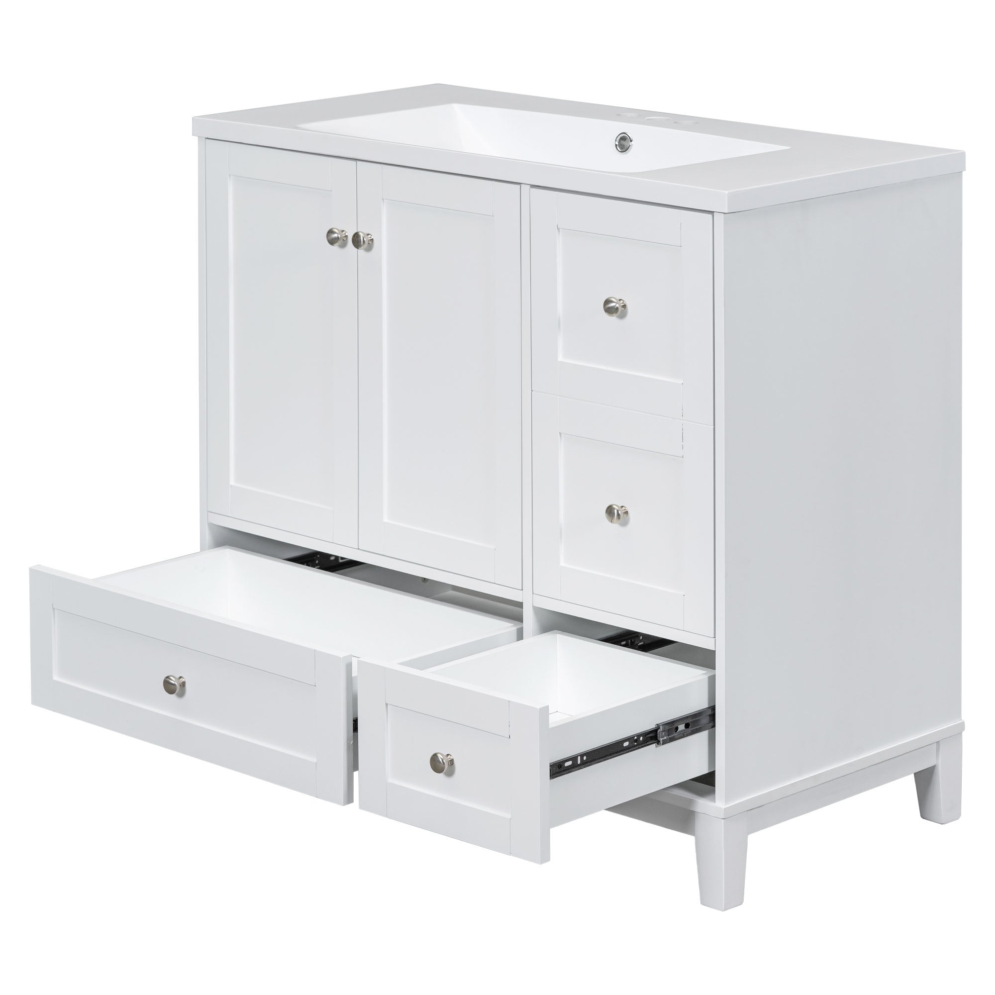 30 Inch MDF Freestanding Bathroom Vanity Set in Black with Integrated Resin Sink