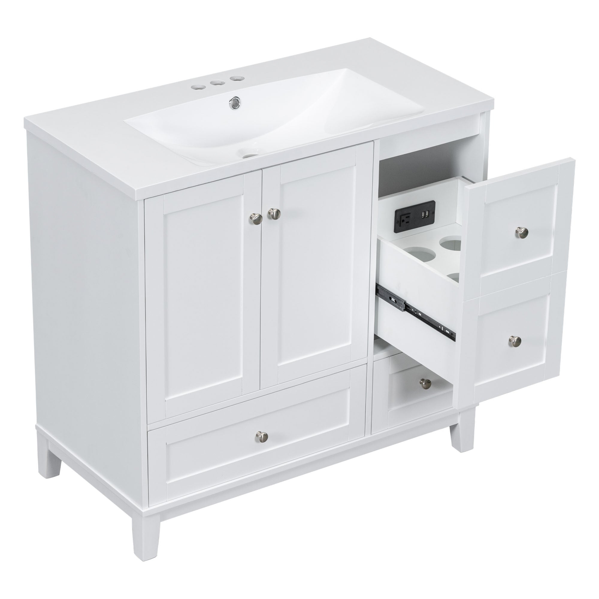 30 Inch MDF Freestanding Bathroom Vanity Set in Black with Integrated Resin Sink