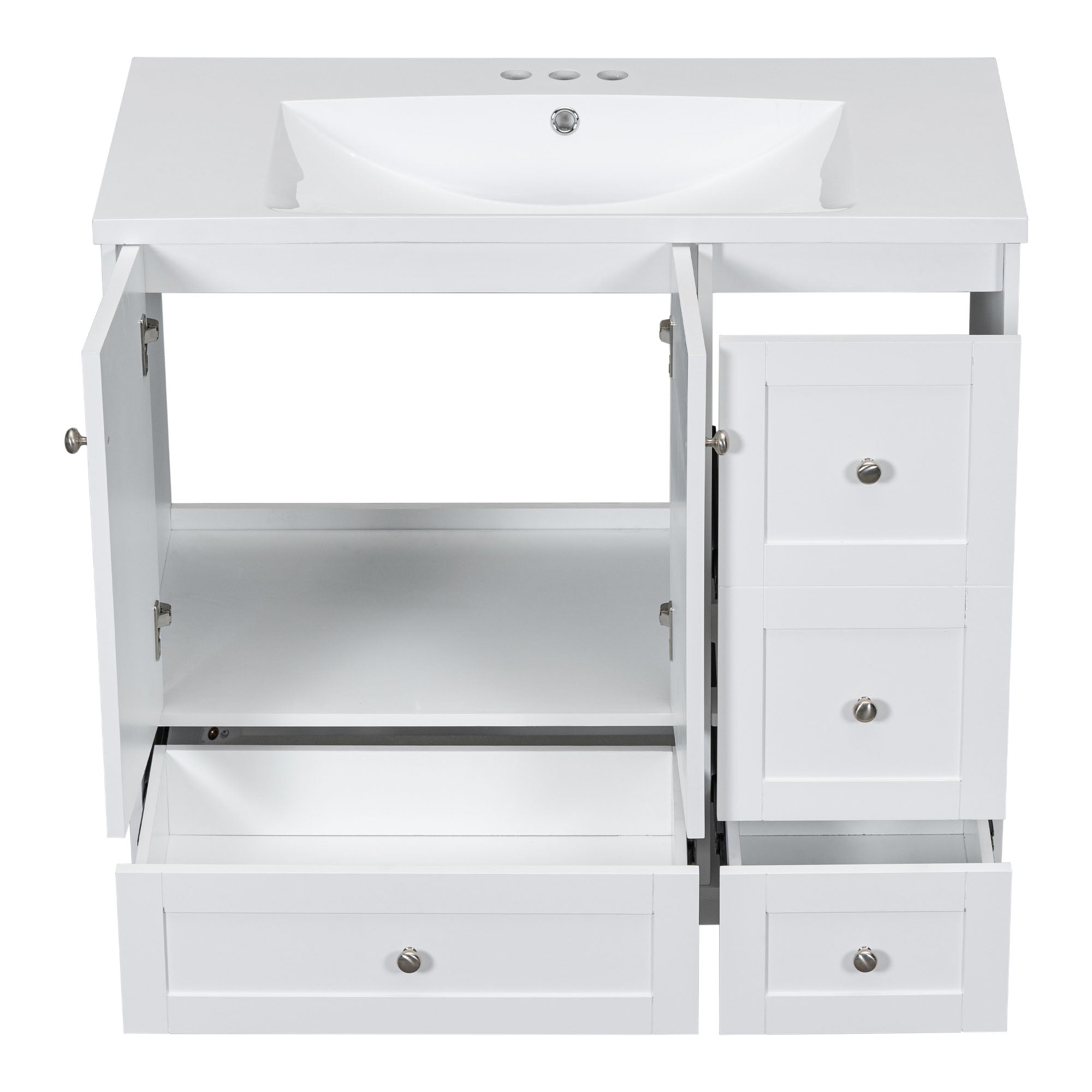 30 Inch MDF Freestanding Bathroom Vanity Set in Black with Integrated Resin Sink