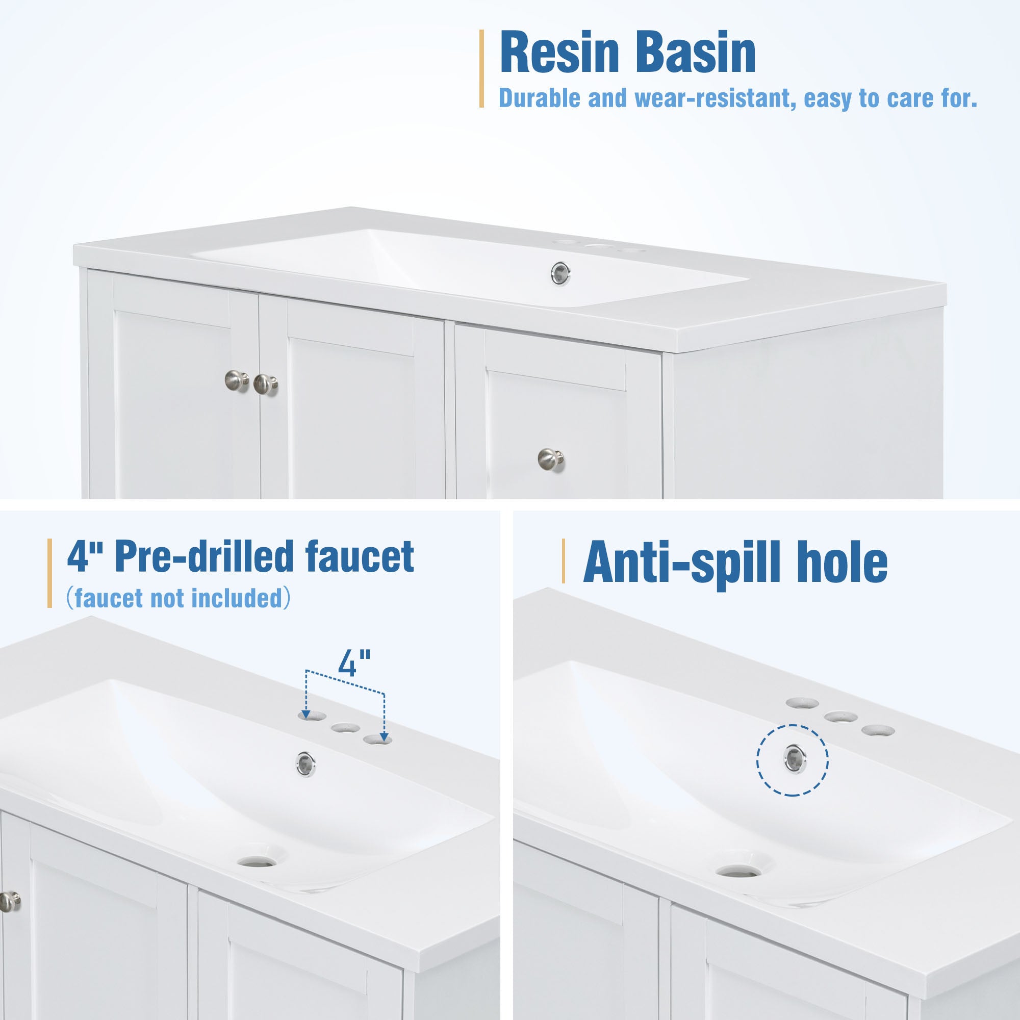 30 Inch MDF Freestanding Bathroom Vanity Set in Black with Integrated Resin Sink