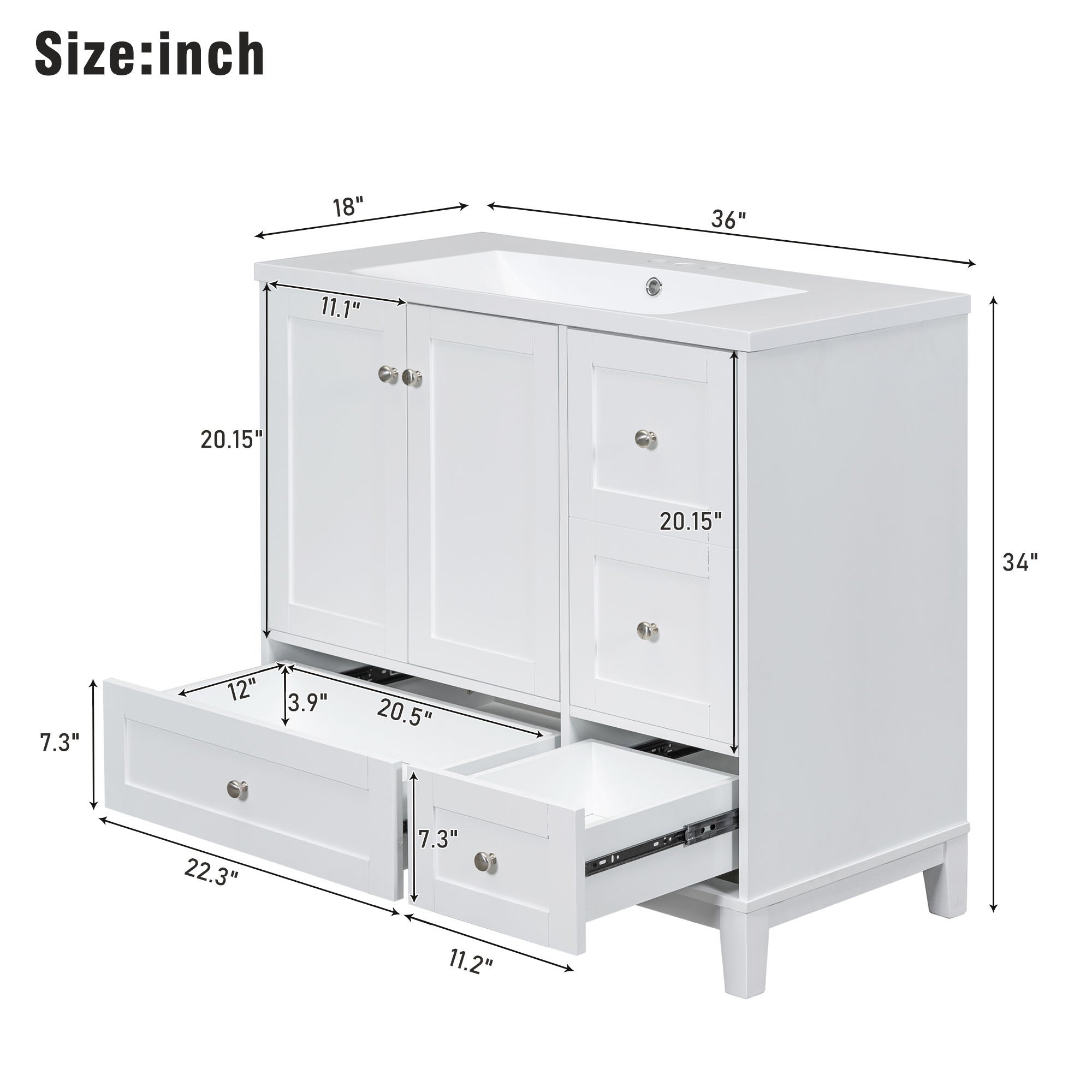 30 Inch MDF Freestanding Bathroom Vanity Set in Black with Integrated Resin Sink