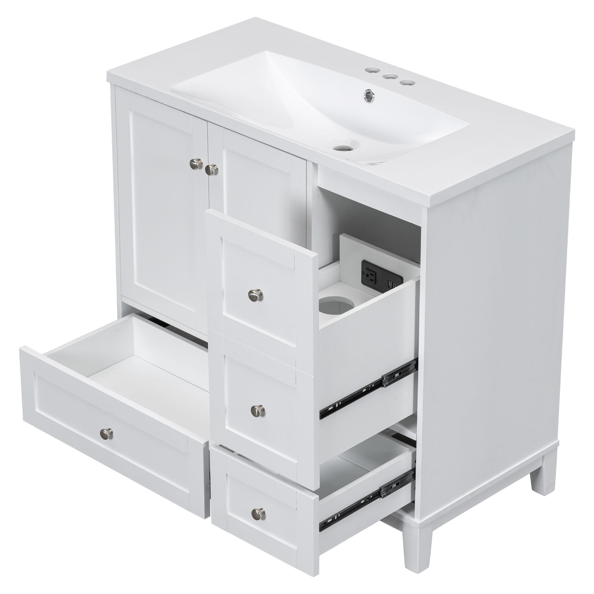 30 Inch MDF Freestanding Bathroom Vanity Set in Black with Integrated Resin Sink
