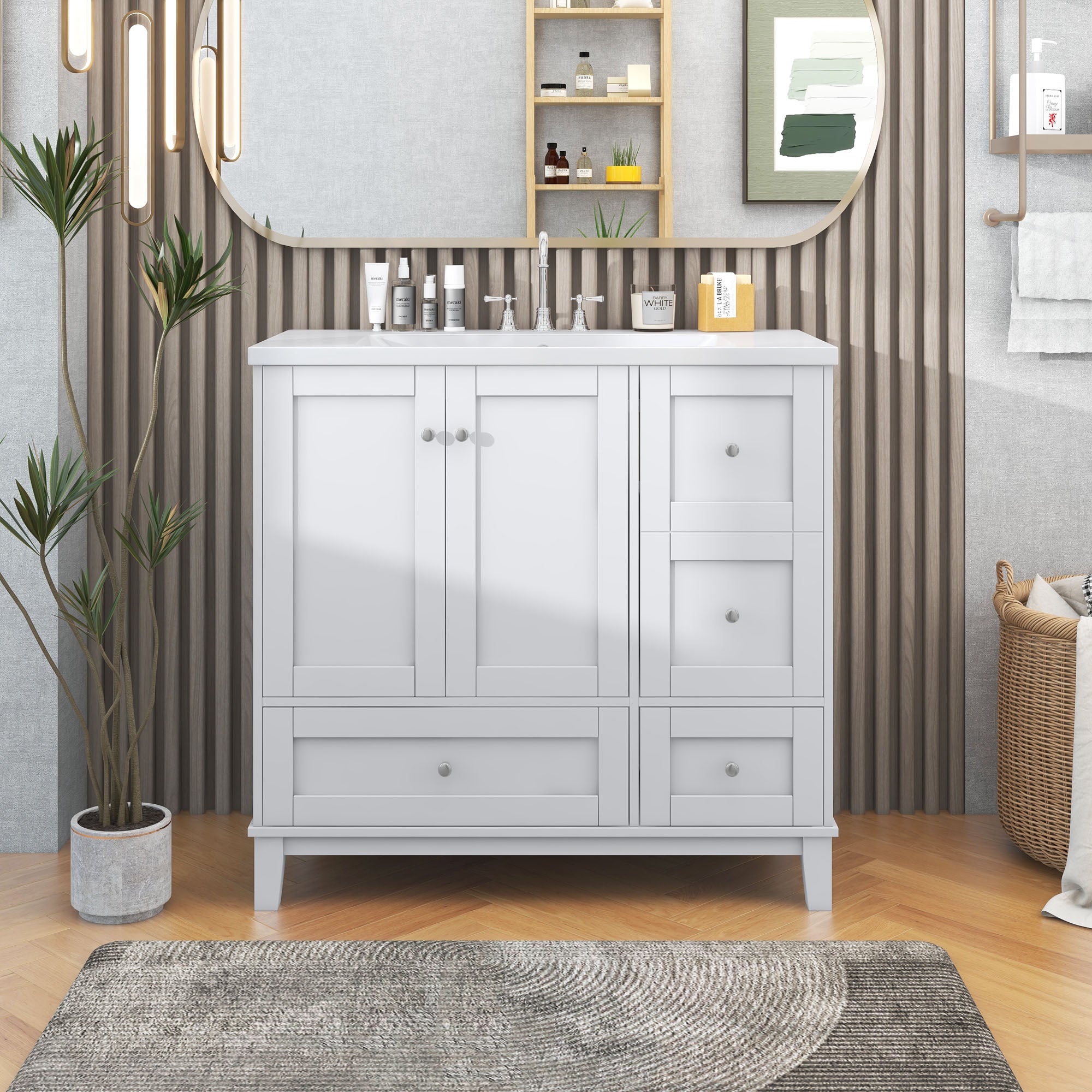 30 Inch MDF Freestanding Bathroom Vanity Set in Black with Integrated Resin Sink