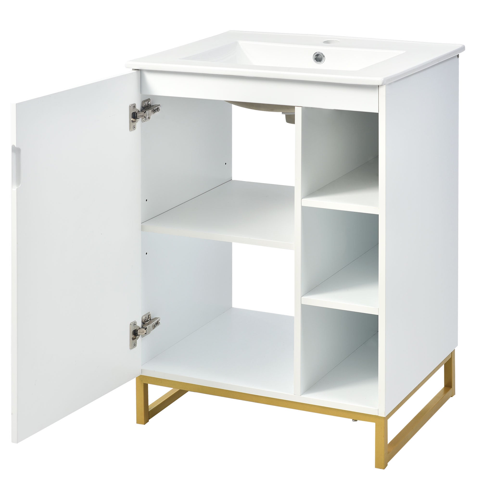 24 Inch MDF Freestanding Bathroom Vanity Set with Integrated Ceramic Sink