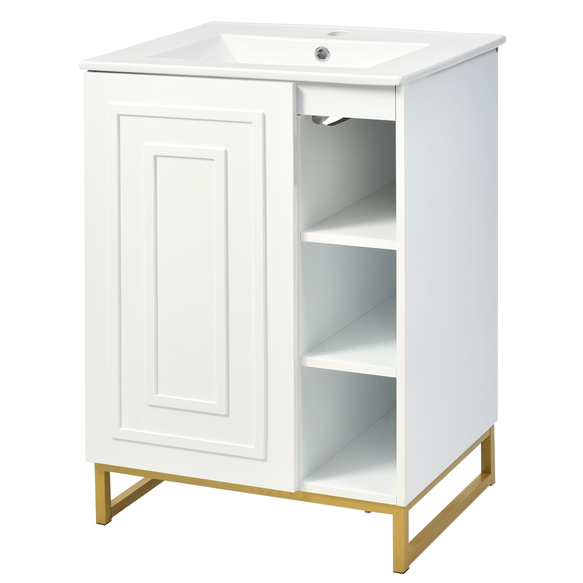 24 Inch MDF Freestanding Bathroom Vanity Set with Integrated Ceramic Sink
